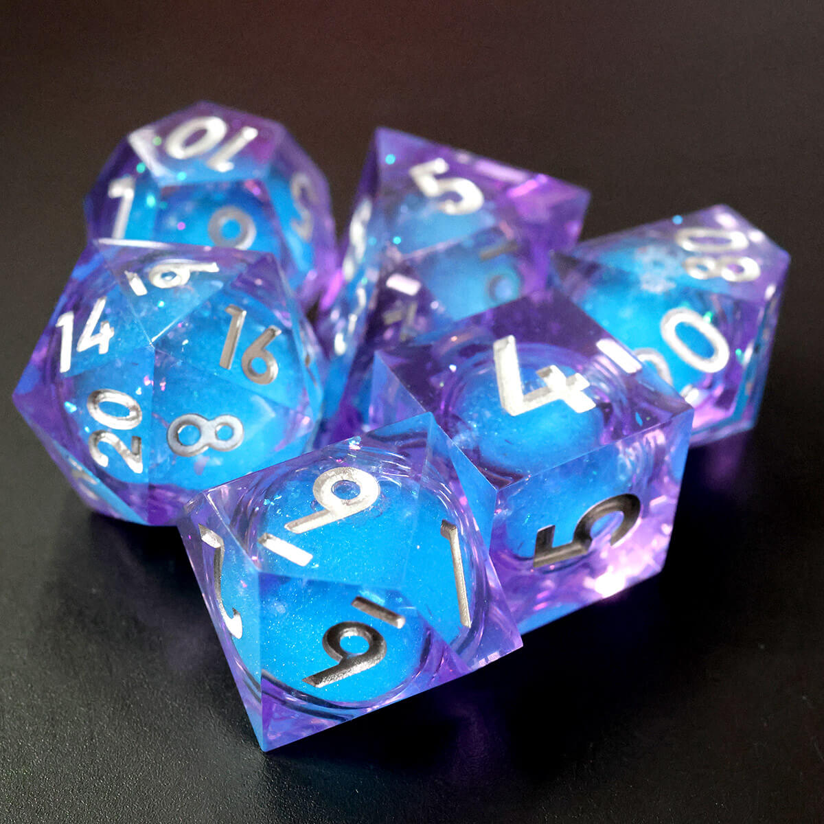 Liquid Core 7-Piece Sharp Edge DND Dice Set - Dice of Dragons