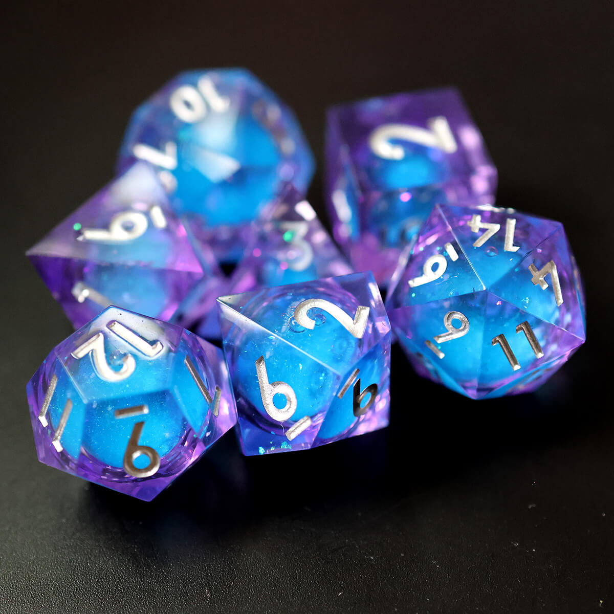 Liquid Core 7-Piece Sharp Edge DND Dice Set - Dice of Dragons