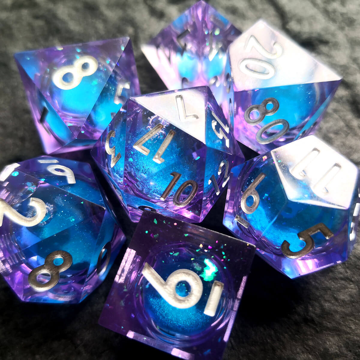 Liquid Core 7-Piece Sharp Edge DND Dice Set - Dice of Dragons