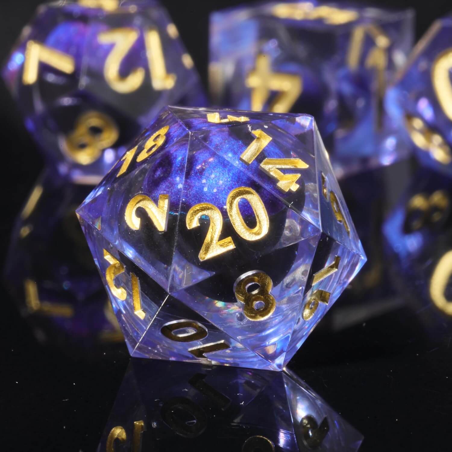 Liquid Core Dragon Eye Sharp Edge Polyhedral Resin 7-Piece D&D Dice Set - Dice of Dragons