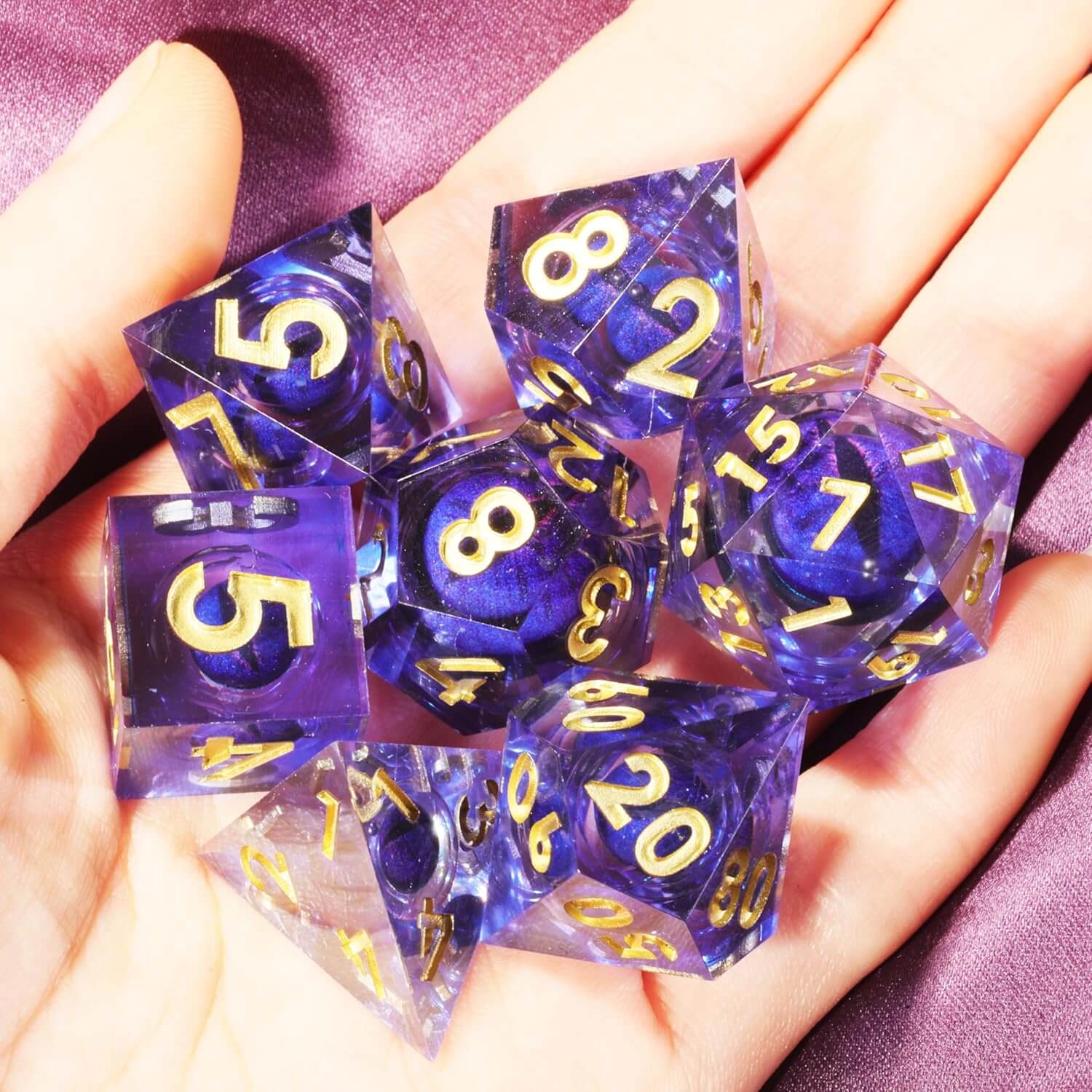 Liquid Core Dragon Eye Sharp Edge Polyhedral Resin 7-Piece D&D Dice Set - Dice of Dragons
