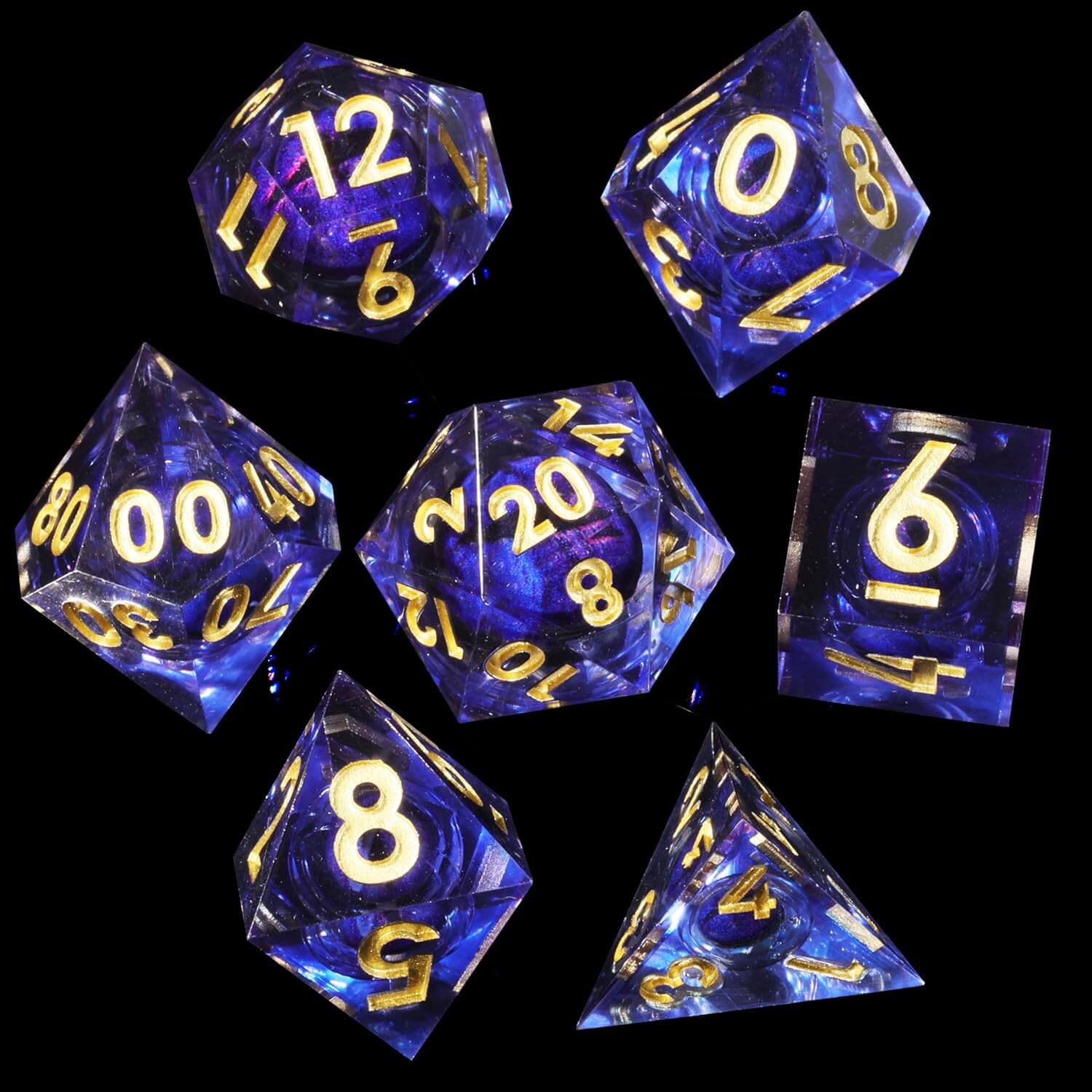 Liquid Core Dragon Eye Sharp Edge Polyhedral Resin 7-Piece D&D Dice Set - Dice of Dragons