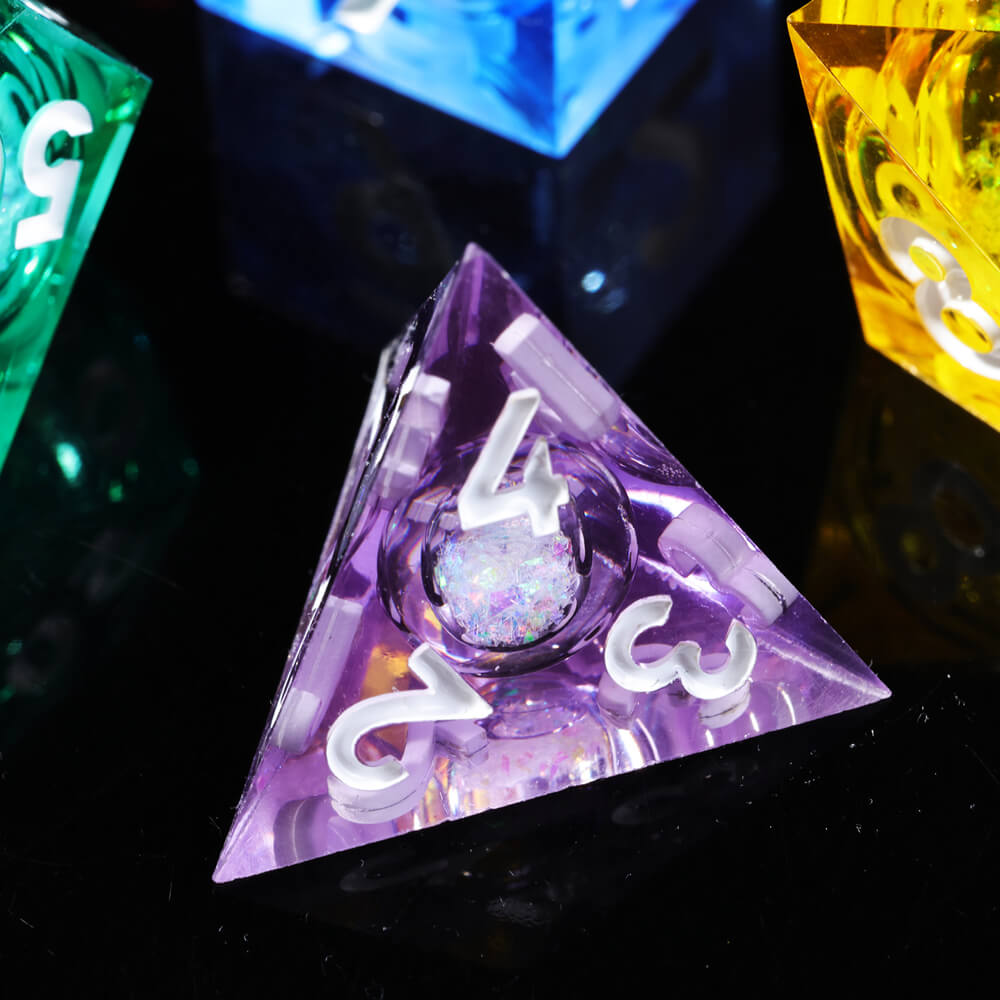 Liquid Core Rainbow 7-Piece Sharp Edge Polyhedral Resin D&D Dice Set - Dice of Dragons
