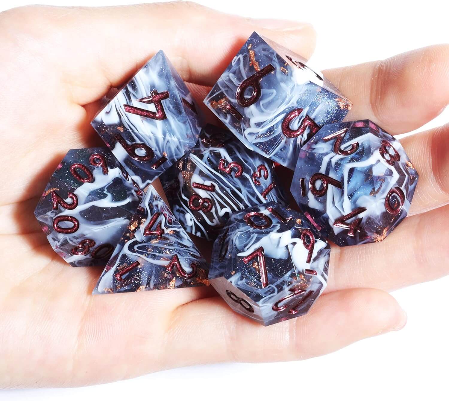 Marbled Crystal Pattern Resin Polyhedral 7-Piece D&D Dice Set - Dice of Dragons