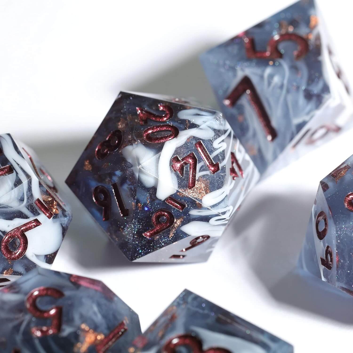 Marbled Crystal Pattern Resin Polyhedral 7-Piece D&D Dice Set - Dice of Dragons