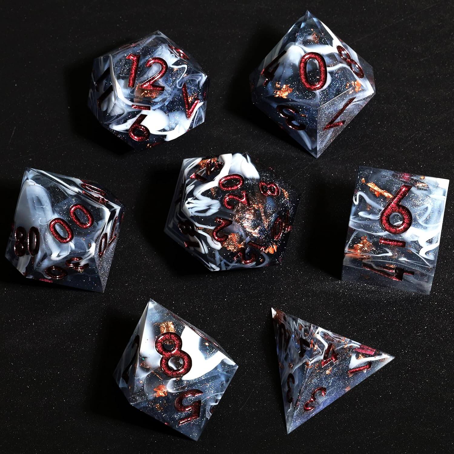 Marbled Crystal Pattern Resin Polyhedral 7-Piece D&D Dice Set - Dice of Dragons