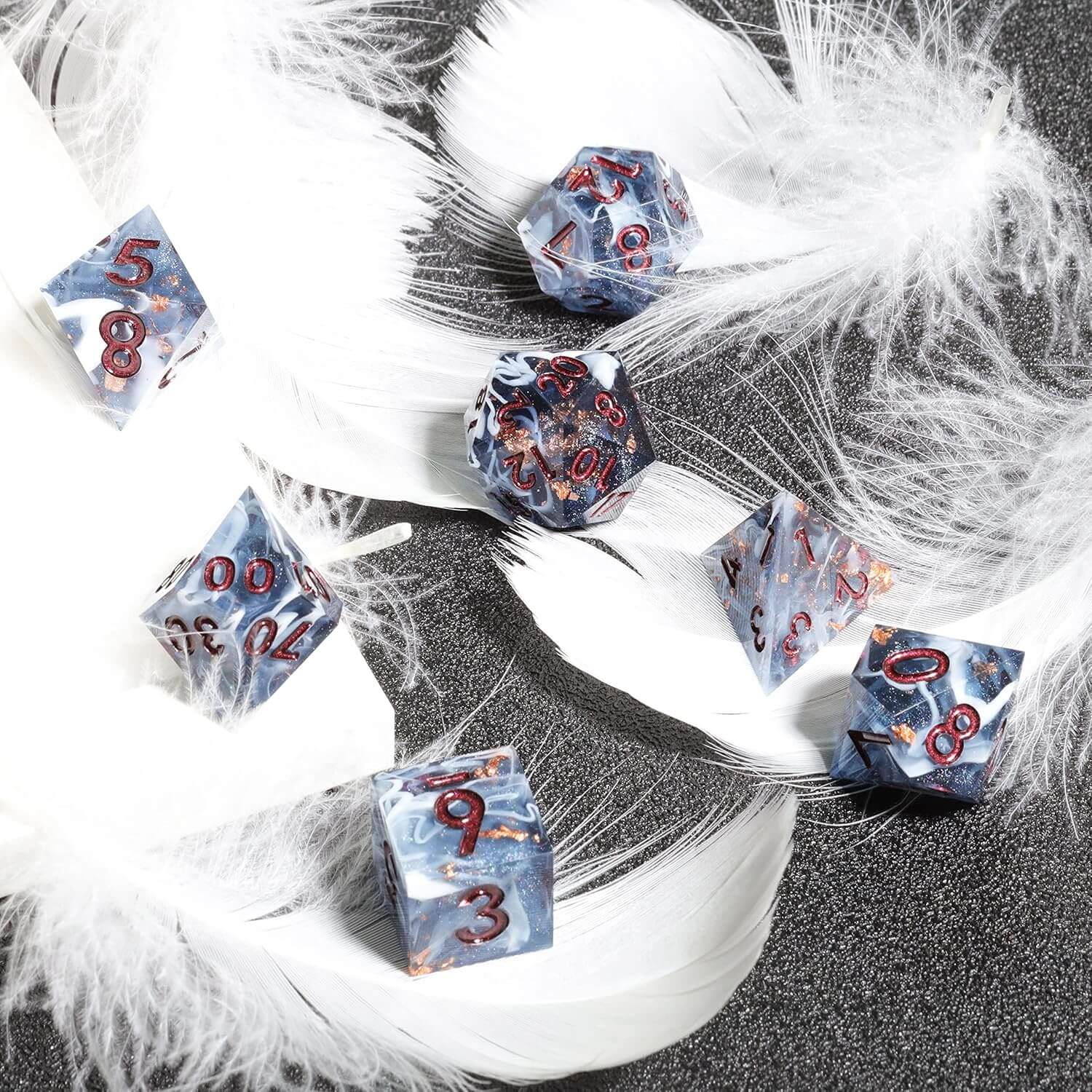 Marbled Crystal Pattern Resin Polyhedral 7-Piece D&D Dice Set - Dice of Dragons