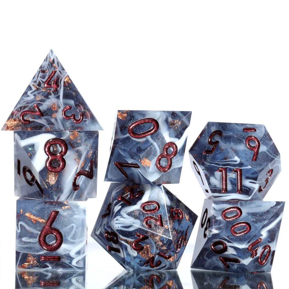 Marbled Crystal Pattern Resin Polyhedral 7-Piece D&D Dice Set - Dice of Dragons