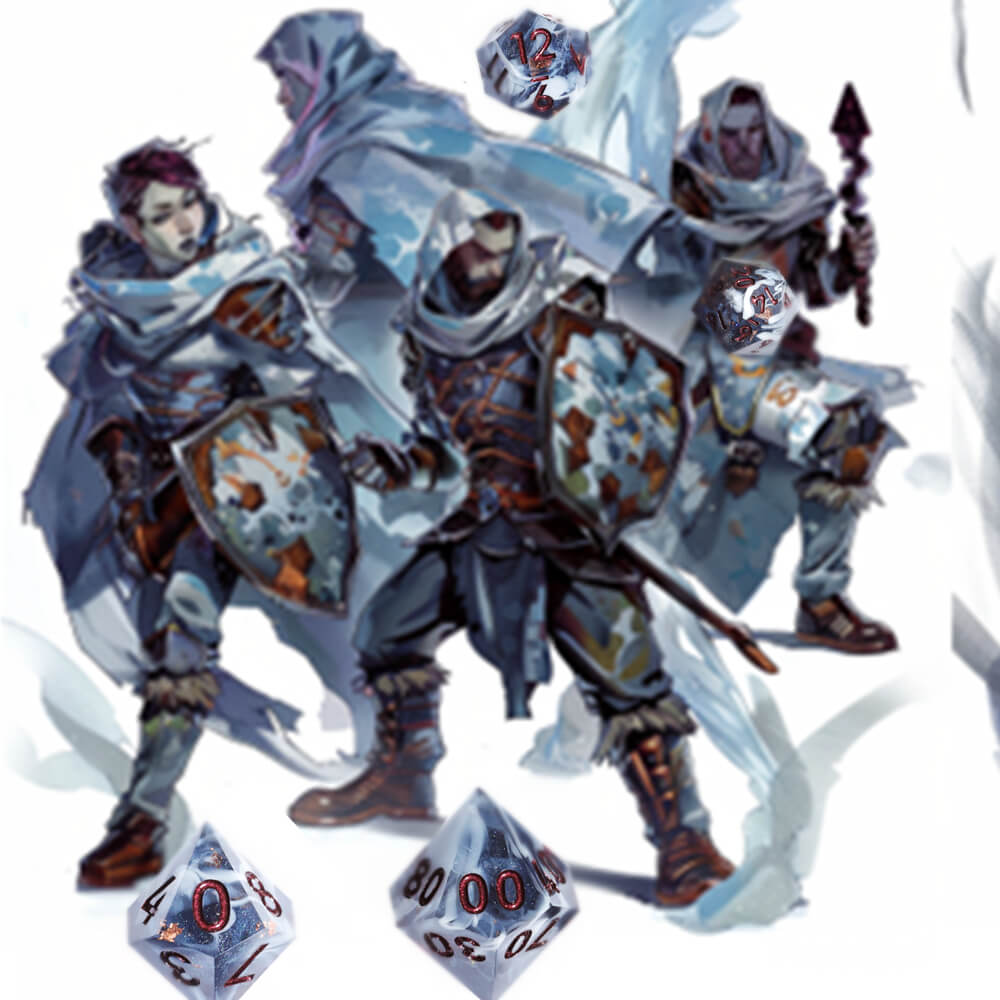 Marbled Crystal Pattern Resin Polyhedral 7-Piece D&D Dice Set - Dice of Dragons