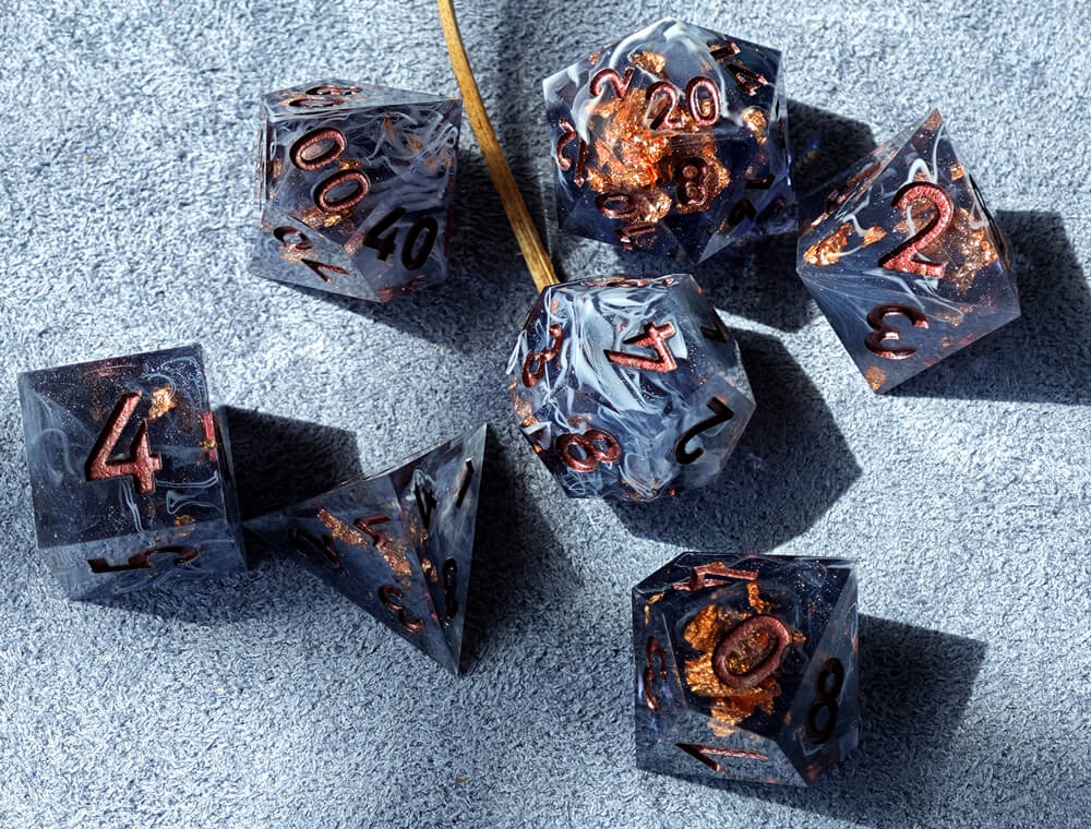 Marbled Crystal Pattern Resin Polyhedral 7-Piece D&D Dice Set - Dice of Dragons