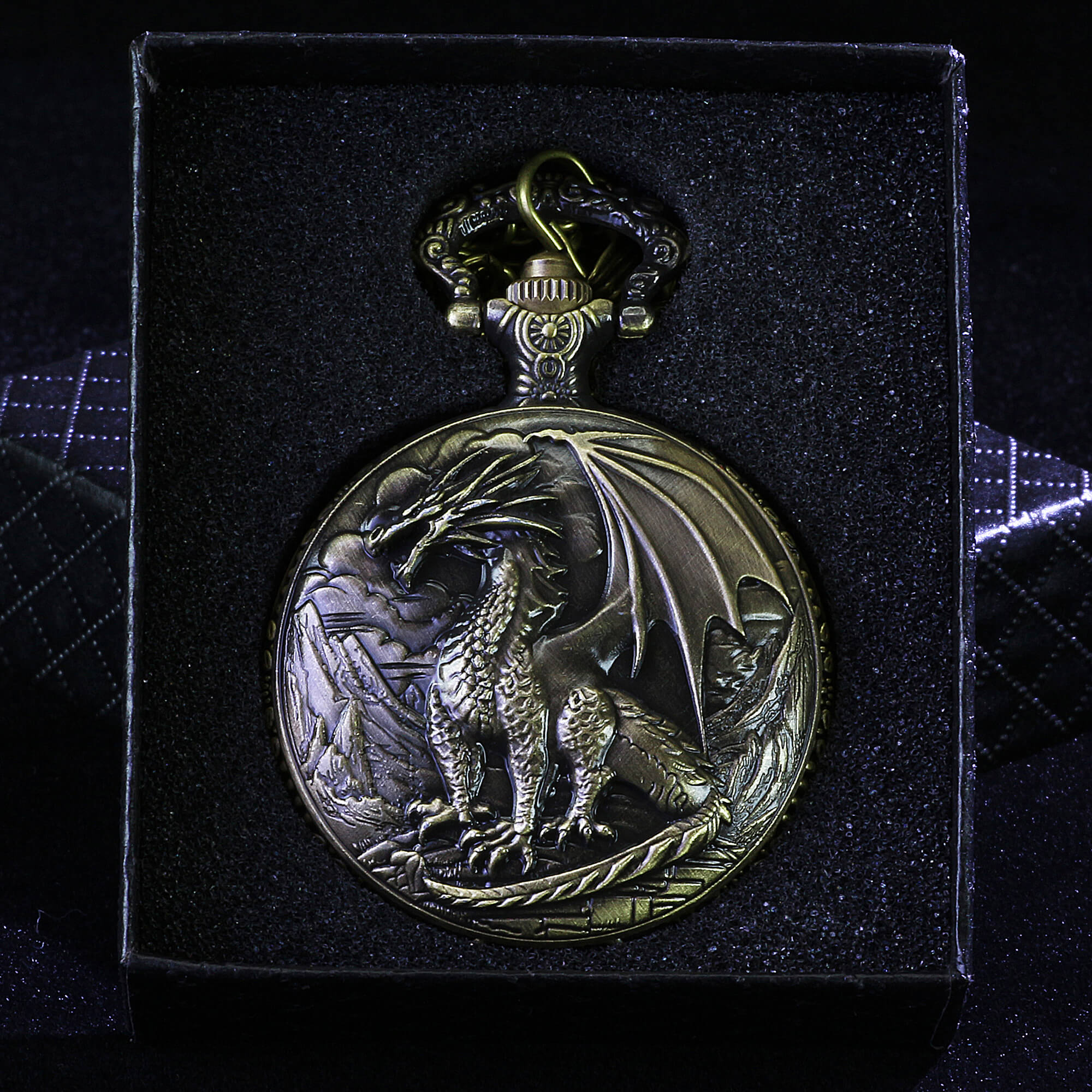 Metallic Dragon Mini Polyhedral Metal DnD Dice Set with Pocket Watch Shell Case - Dice of Dragons