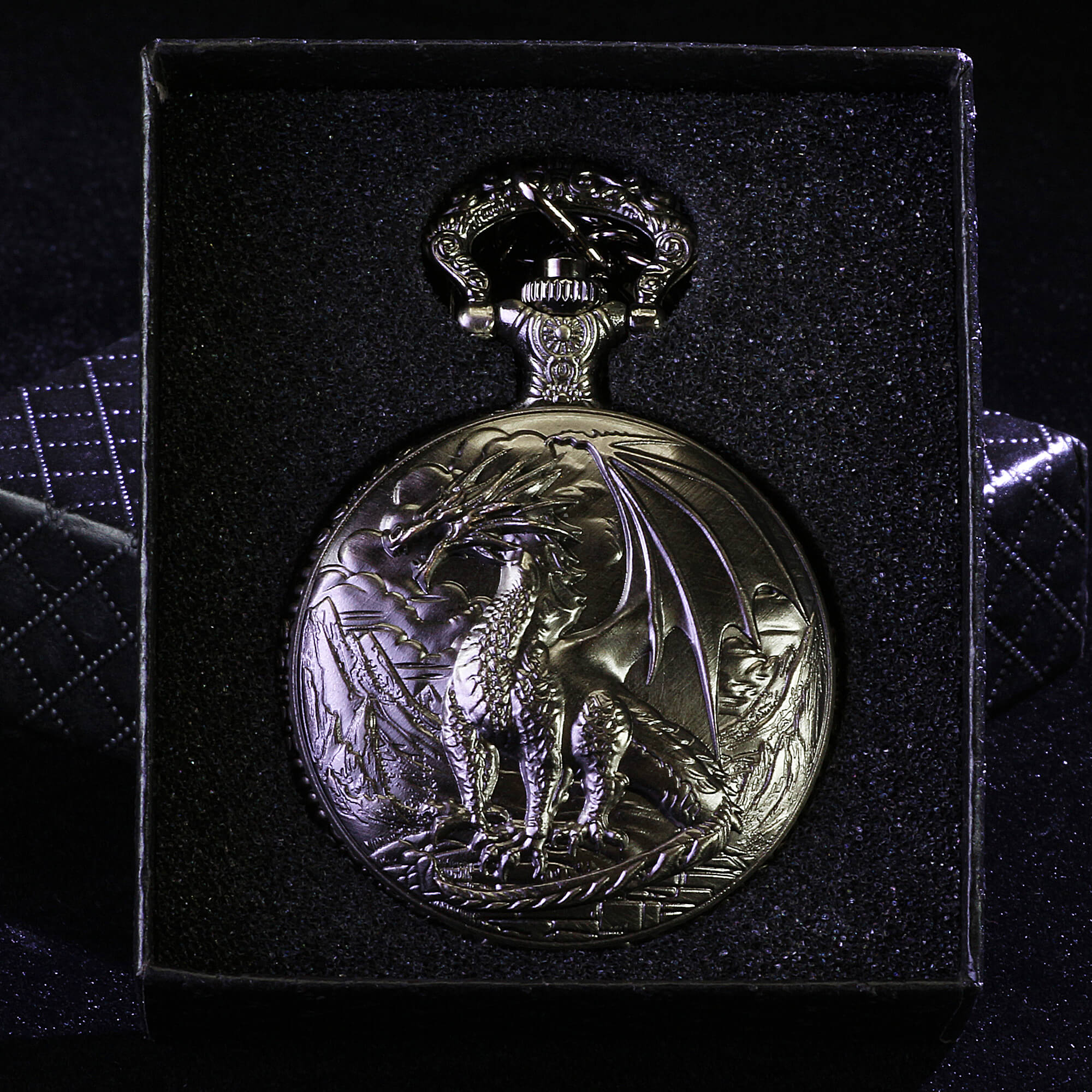 Metallic Dragon Mini Polyhedral Metal DnD Dice Set with Pocket Watch Shell Case - Dice of Dragons