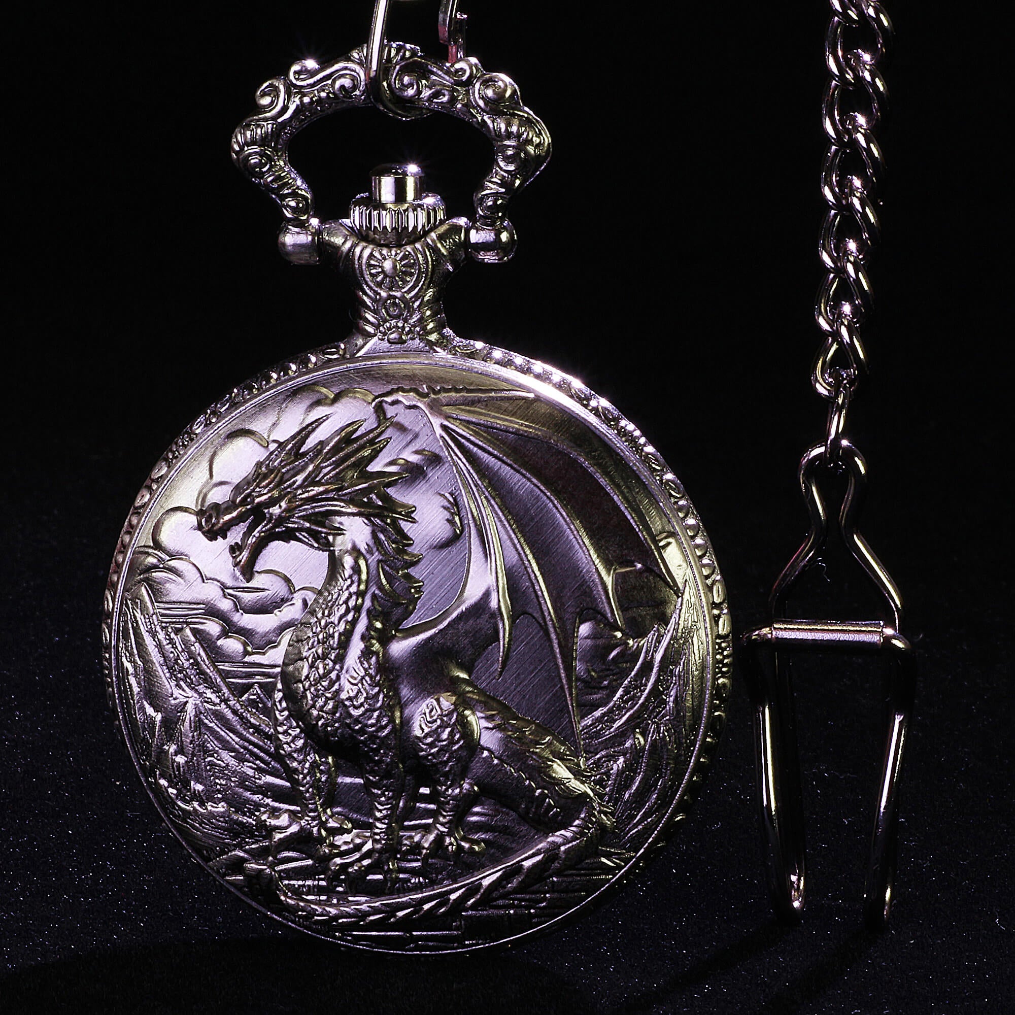 Metallic Dragon Mini Polyhedral Metal DnD Dice Set with Pocket Watch Shell Case - Dice of Dragons