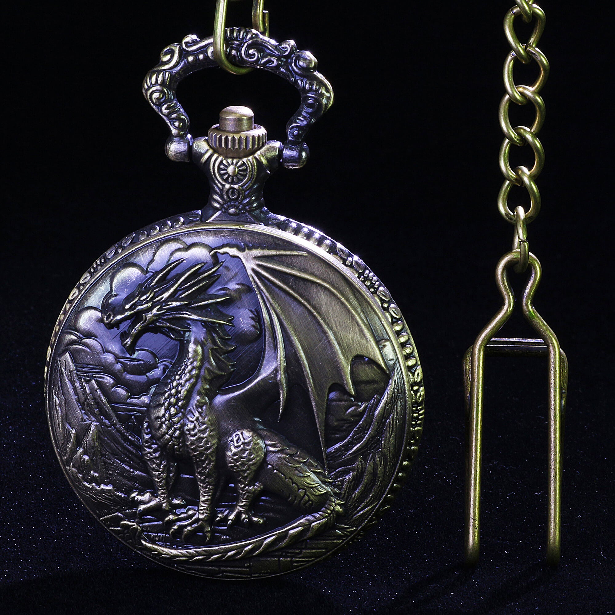 Metallic Dragon Mini Polyhedral Metal DnD Dice Set with Pocket Watch Shell Case - Dice of Dragons