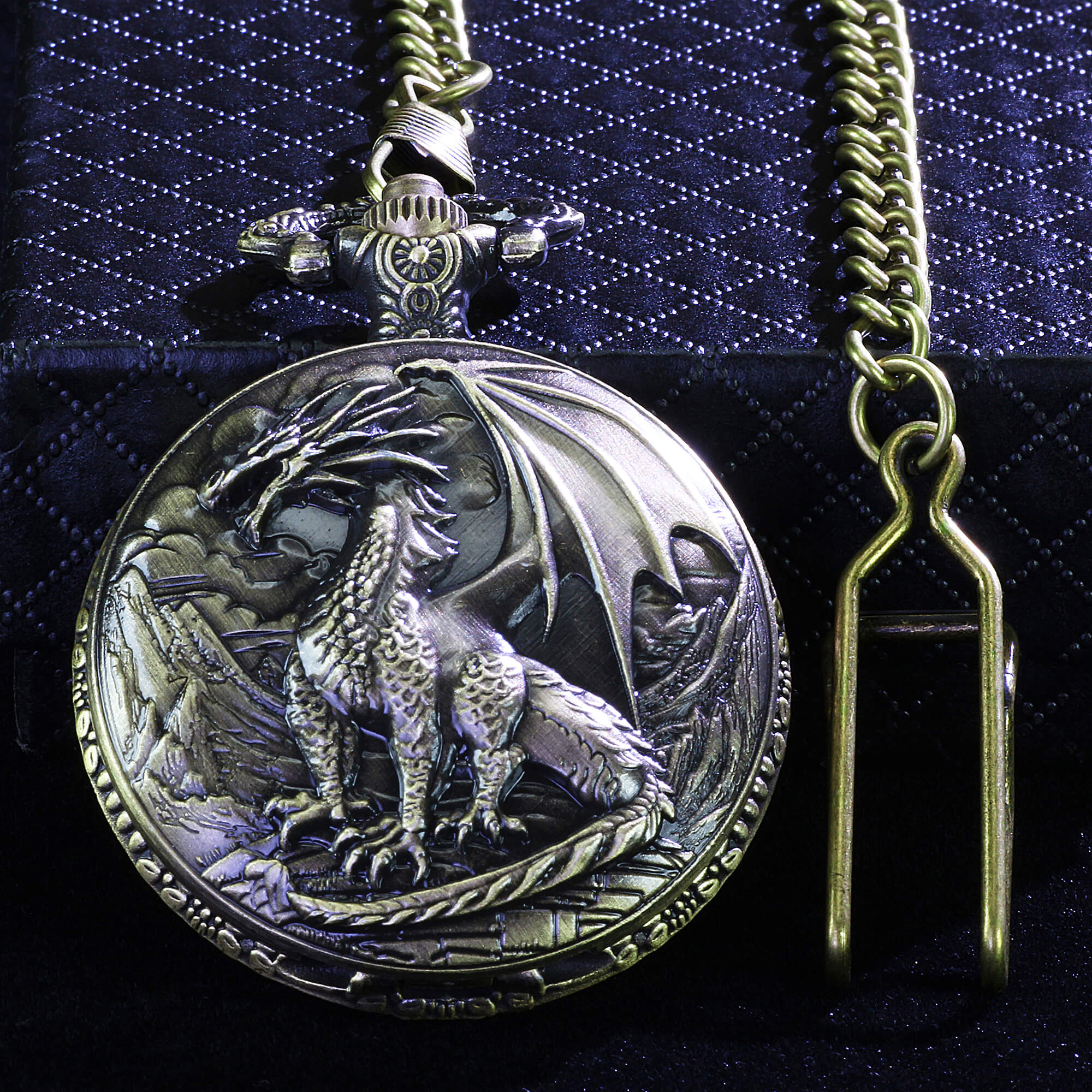 Metallic Dragon Mini Polyhedral Metal DnD Dice Set with Pocket Watch Shell Case - Dice of Dragons