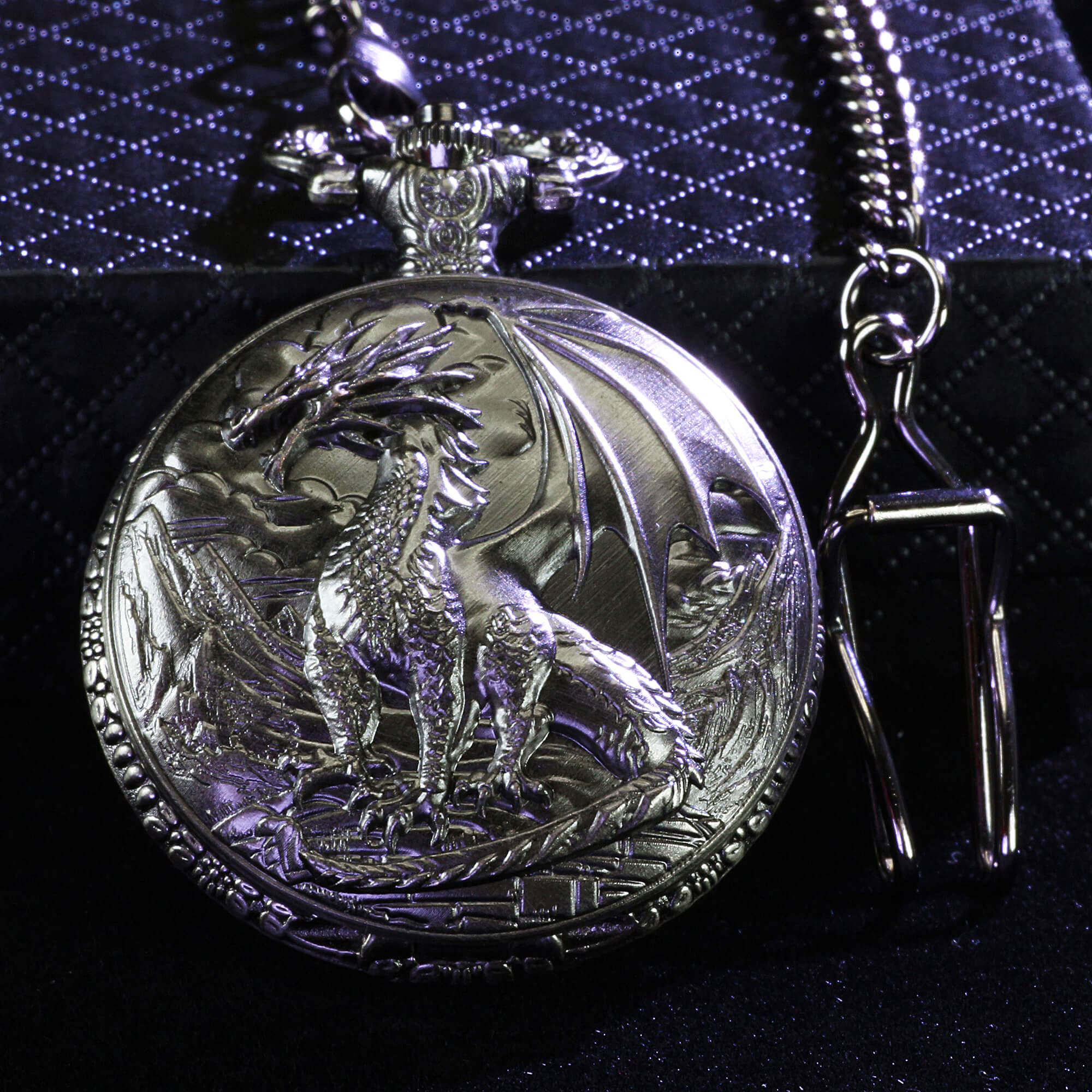 Metallic Dragon Mini Polyhedral Metal DnD Dice Set with Pocket Watch Shell Case - Dice of Dragons