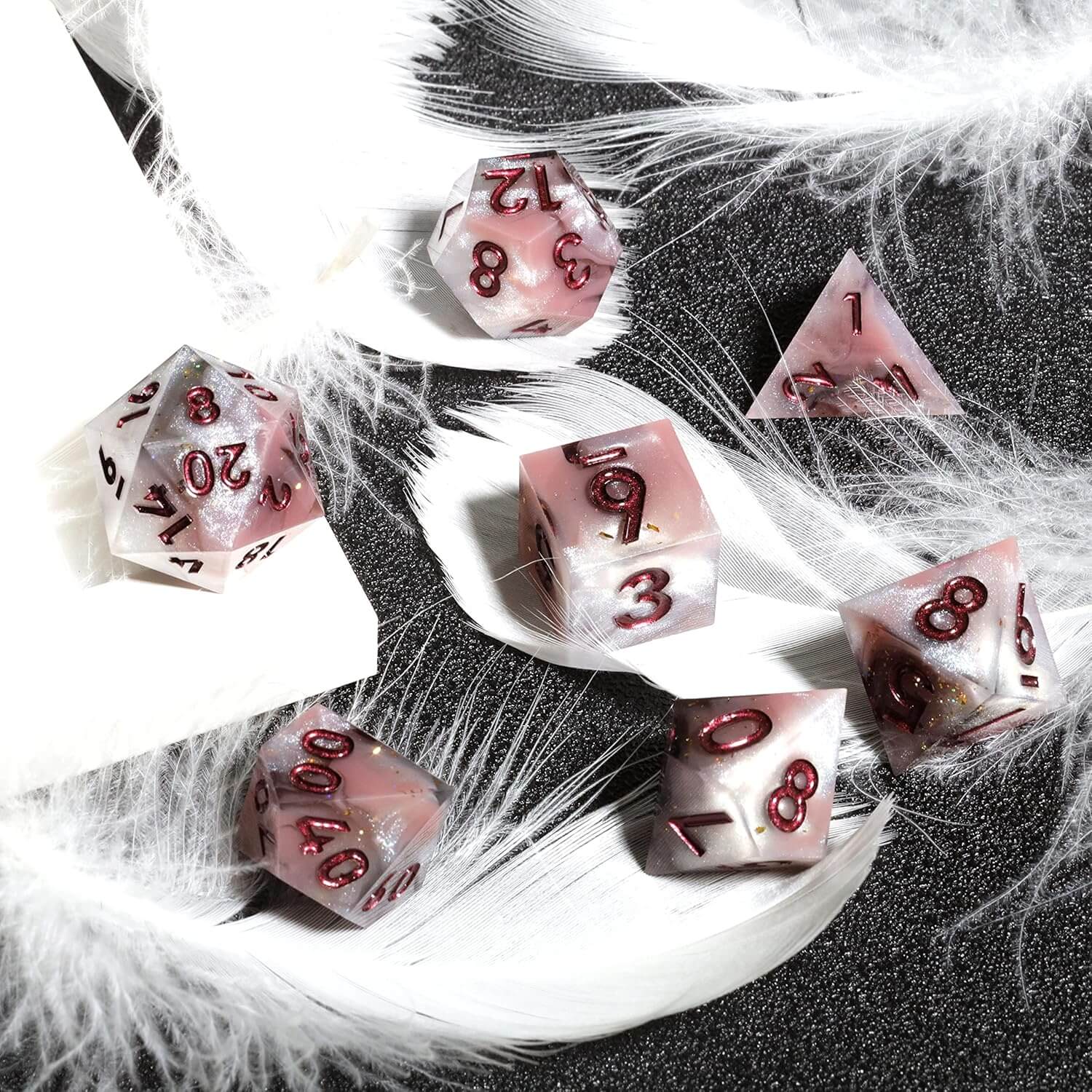 Milk Coffee 7-Piece Sharp Edge Polyhedral Resin D&D Dice Set - Dice of Dragons