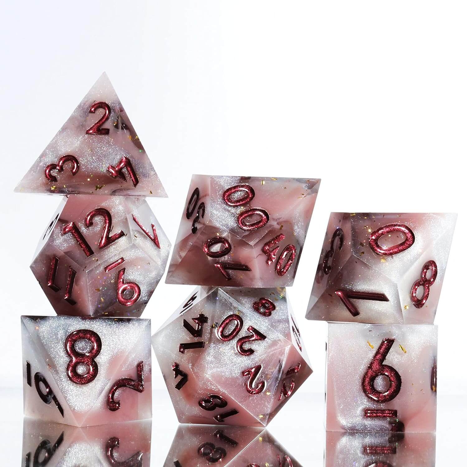 Milk Coffee 7-Piece Sharp Edge Polyhedral Resin D&D Dice Set - Dice of Dragons