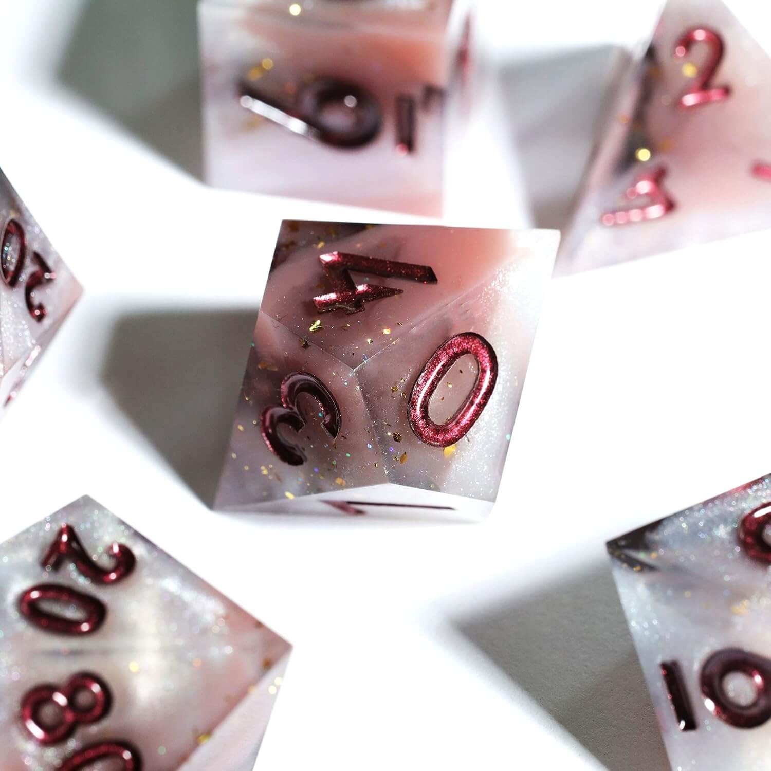 Milk Coffee 7-Piece Sharp Edge Polyhedral Resin D&D Dice Set - Dice of Dragons