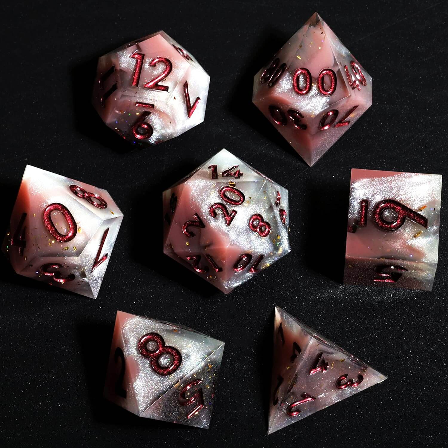 Milk Coffee 7-Piece Sharp Edge Polyhedral Resin D&D Dice Set - Dice of Dragons