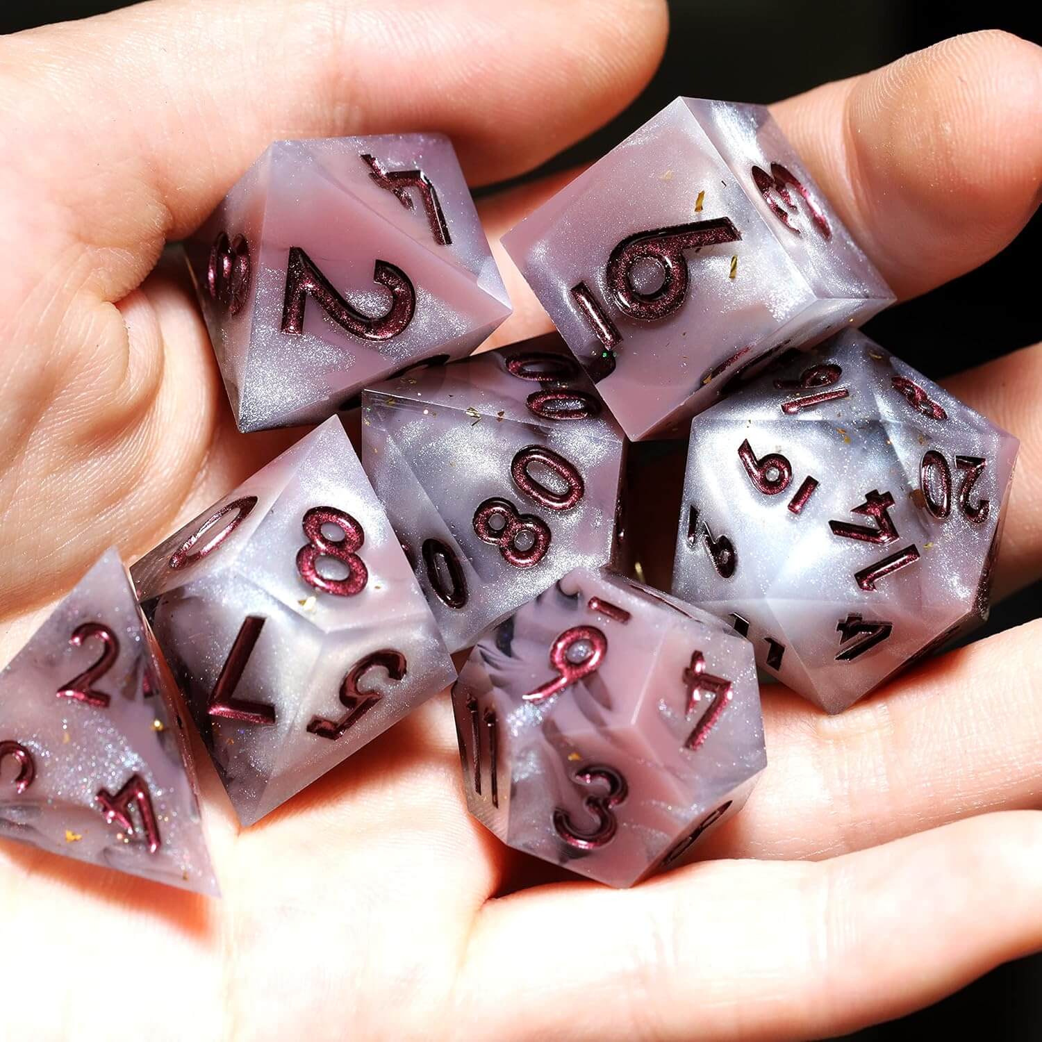 Milk Coffee 7-Piece Sharp Edge Polyhedral Resin D&D Dice Set - Dice of Dragons