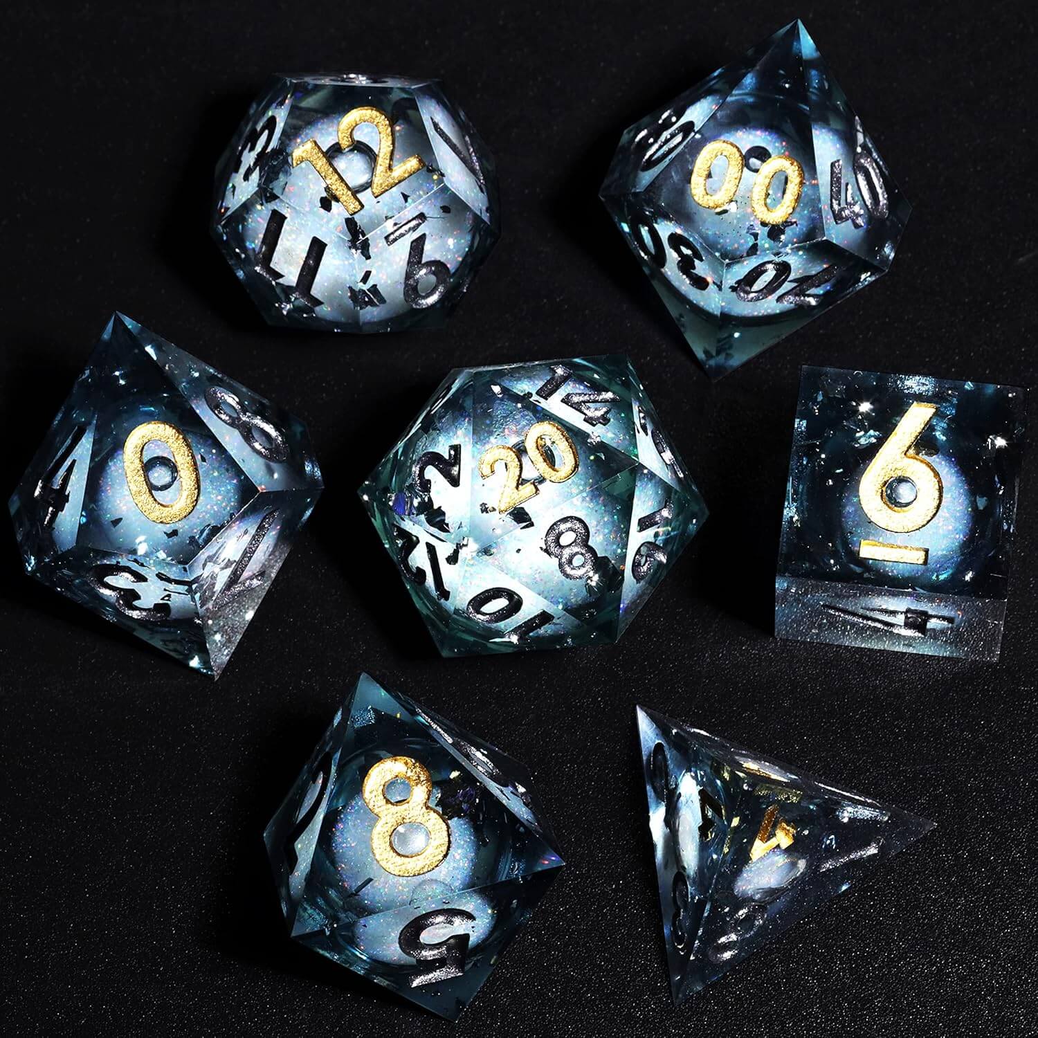 Nocturne 7-Piece Sharp Edge Polyhedral Resin D&D Dice Set - Dice of Dragons