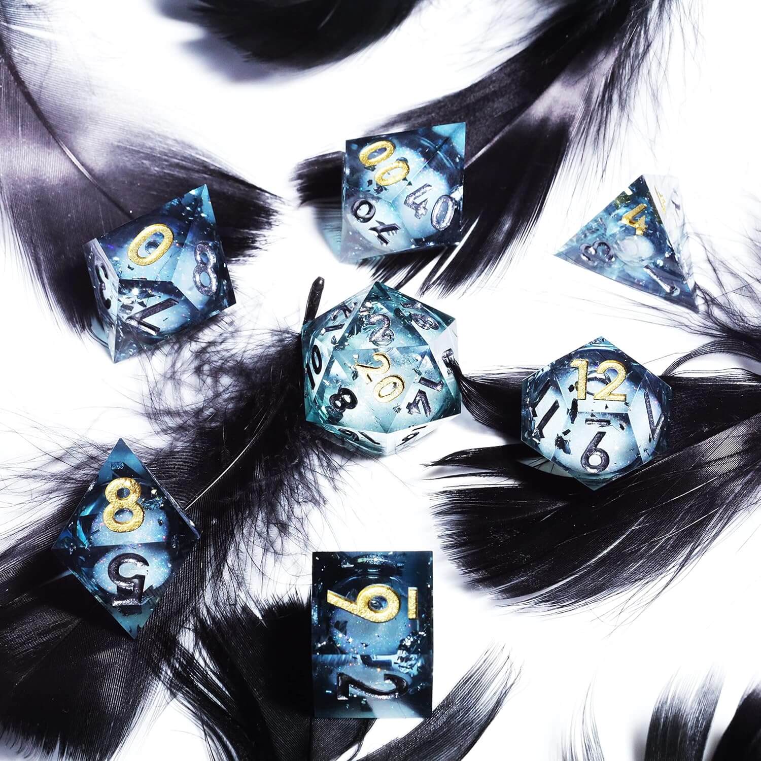 Nocturne 7-Piece Sharp Edge Polyhedral Resin D&D Dice Set - Dice of Dragons