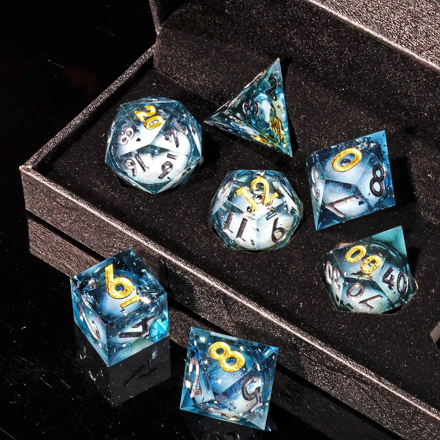 Nocturne 7-Piece Sharp Edge Polyhedral Resin D&D Dice Set - Dice of Dragons