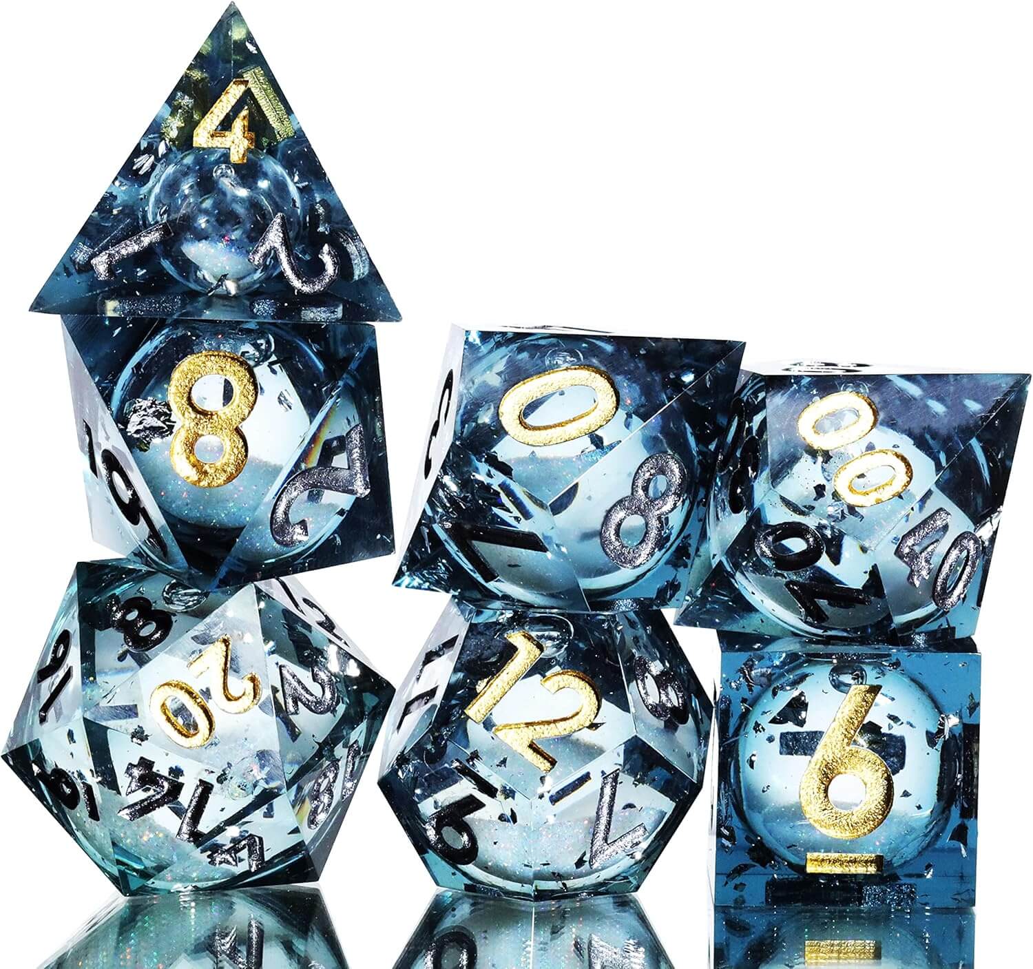 Nocturne 7-Piece Sharp Edge Polyhedral Resin D&D Dice Set - Dice of Dragons
