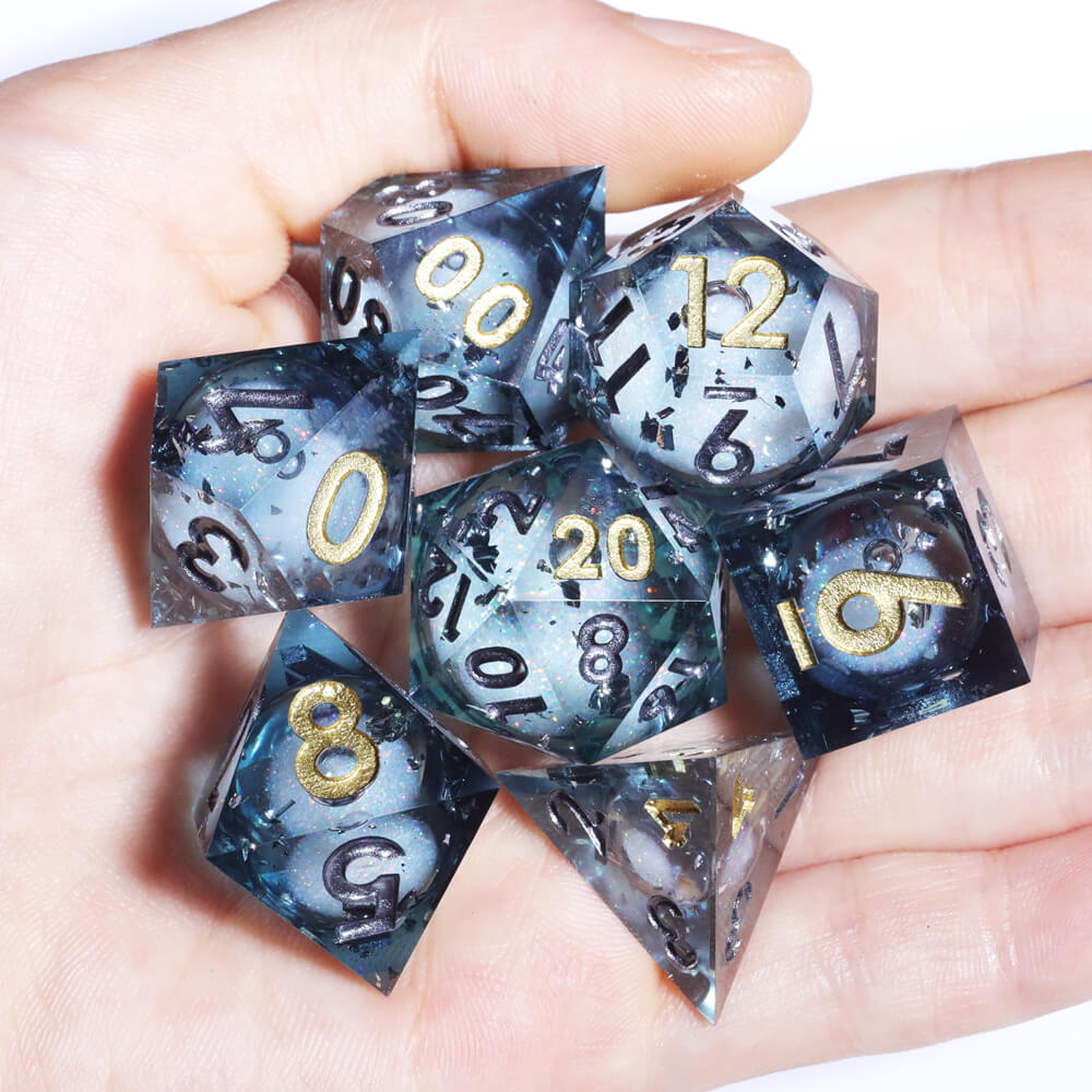 Nocturne 7-Piece Sharp Edge Polyhedral Resin D&D Dice Set - Dice of Dragons