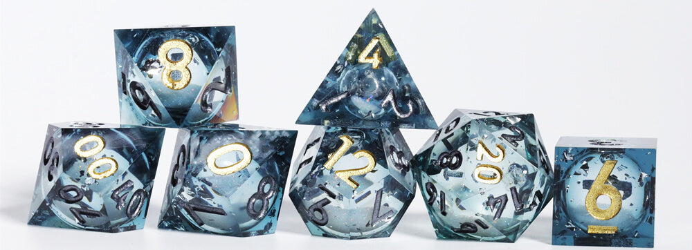 Nocturne 7-Piece Sharp Edge Polyhedral Resin D&D Dice Set - Dice of Dragons