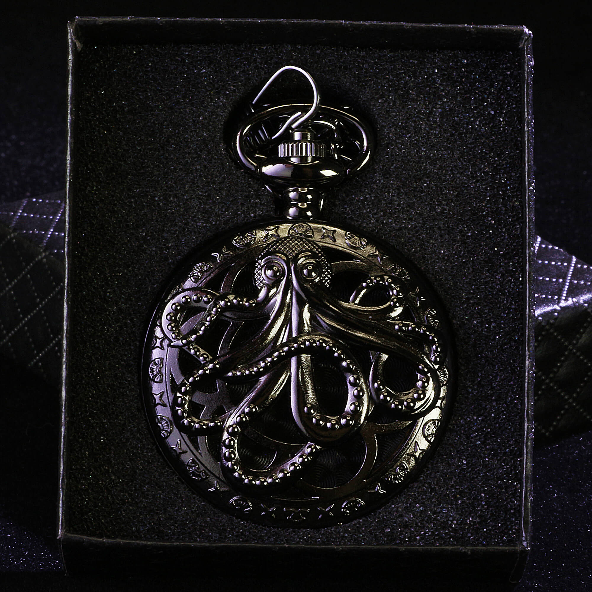 Octopus Mini Polyhedral Metal Dice Set D&D with Pocket Watch Shell Case - Dice of Dragons