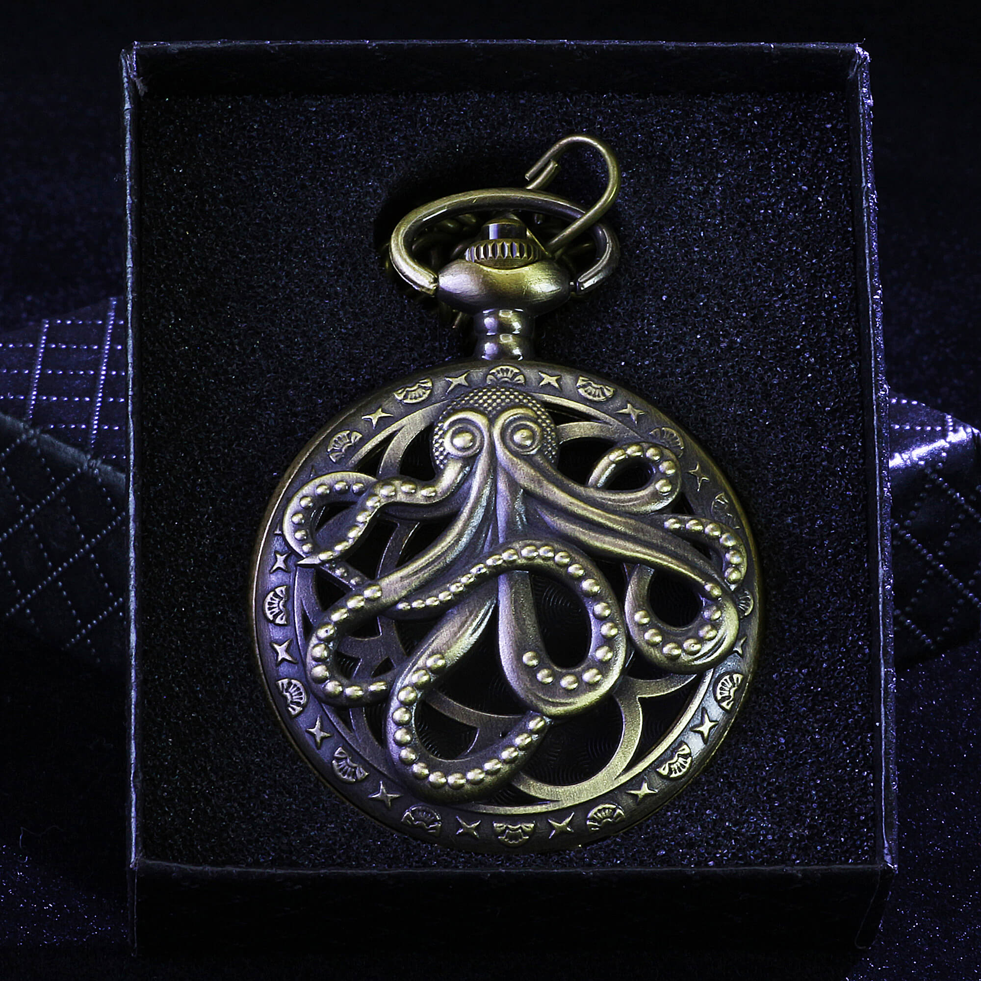 Octopus Mini Polyhedral Metal Dice Set D&D with Pocket Watch Shell Case - Dice of Dragons