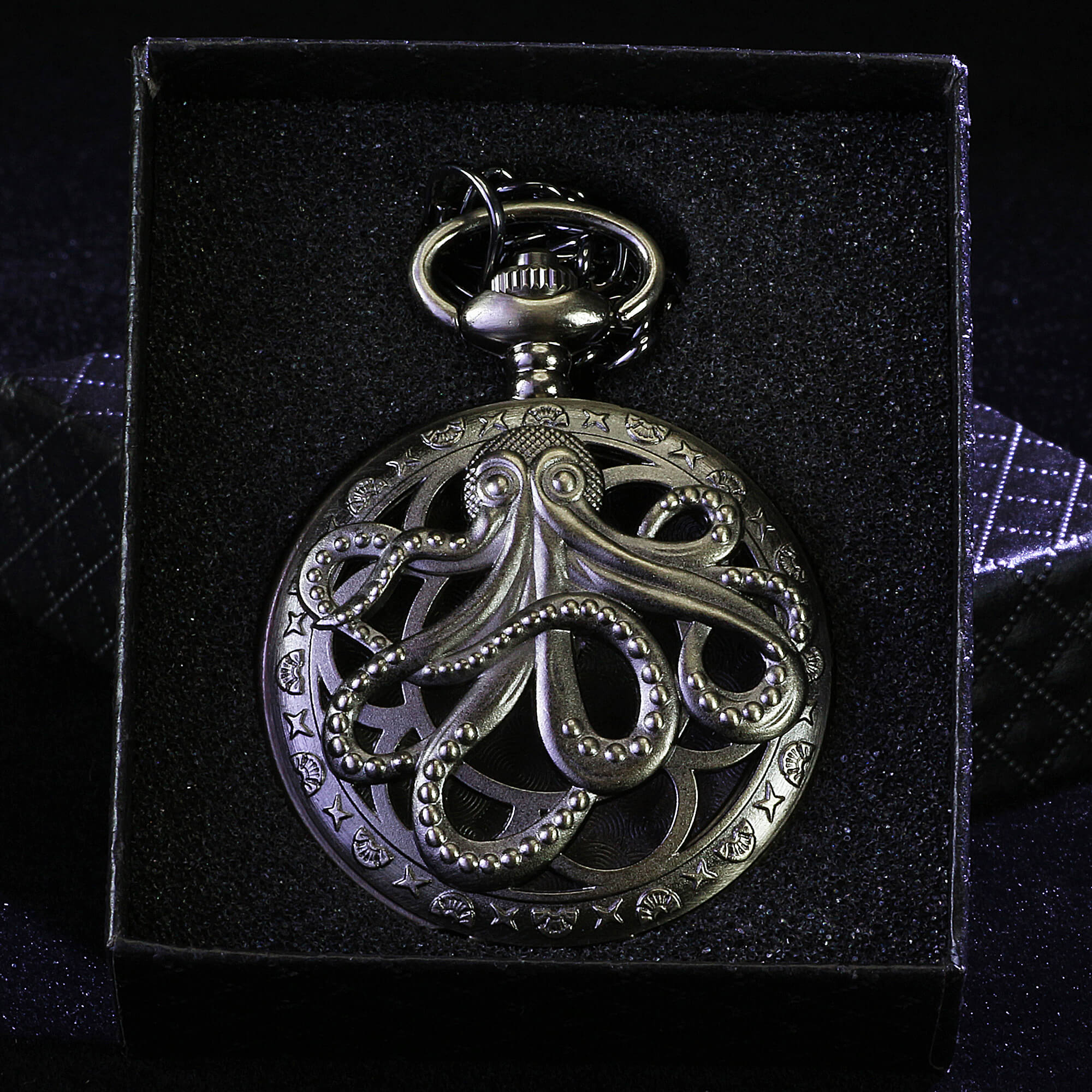 Octopus Mini Polyhedral Metal Dice Set D&D with Pocket Watch Shell Case - Dice of Dragons