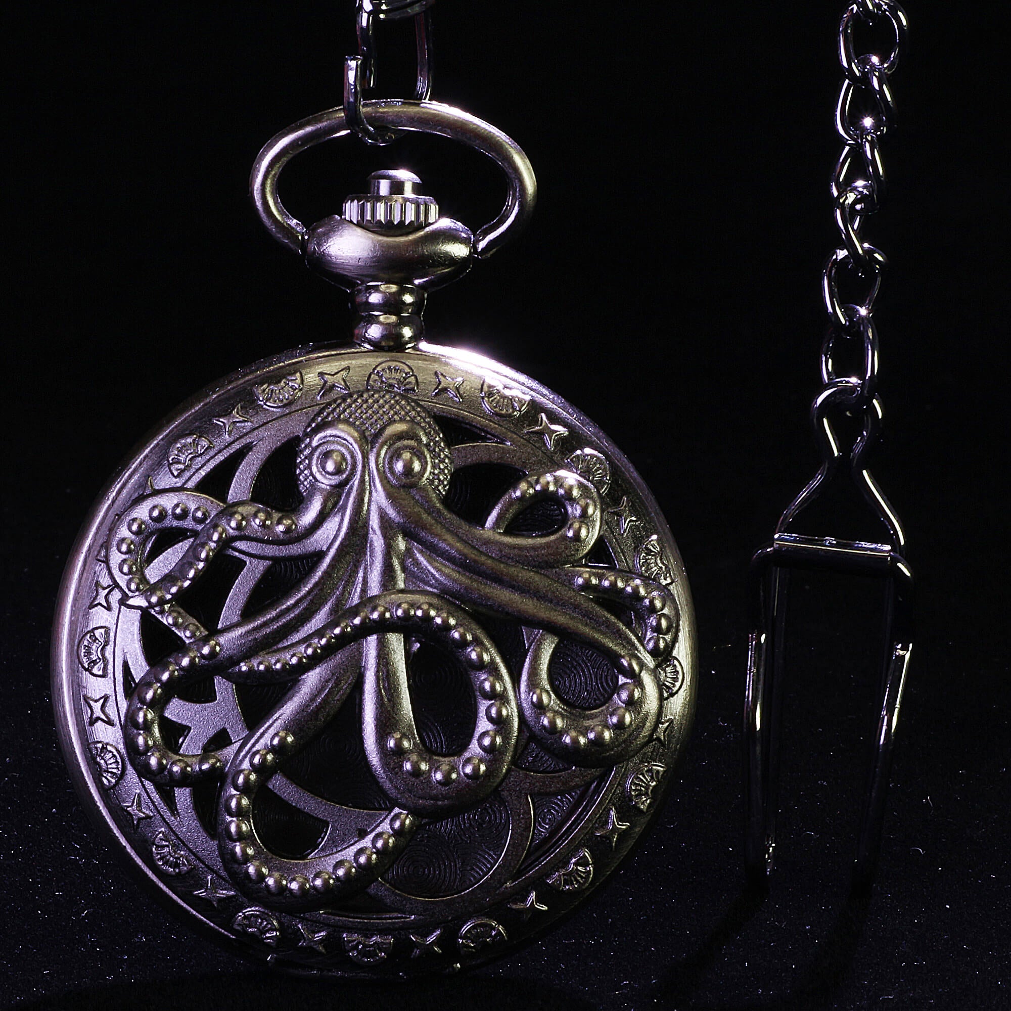 Octopus Mini Polyhedral Metal Dice Set D&D with Pocket Watch Shell Case - Dice of Dragons