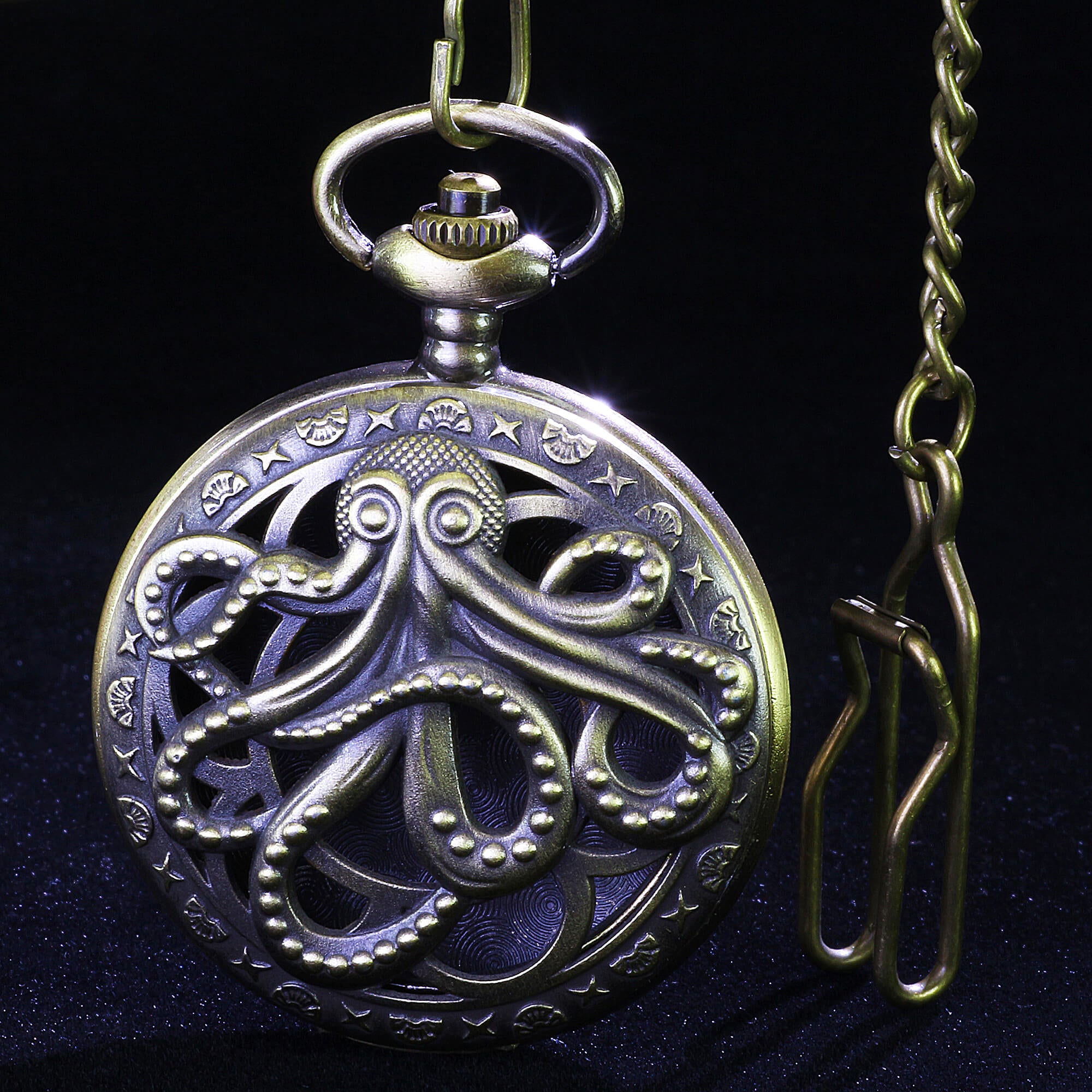 Octopus Mini Polyhedral Metal Dice Set D&D with Pocket Watch Shell Case - Dice of Dragons