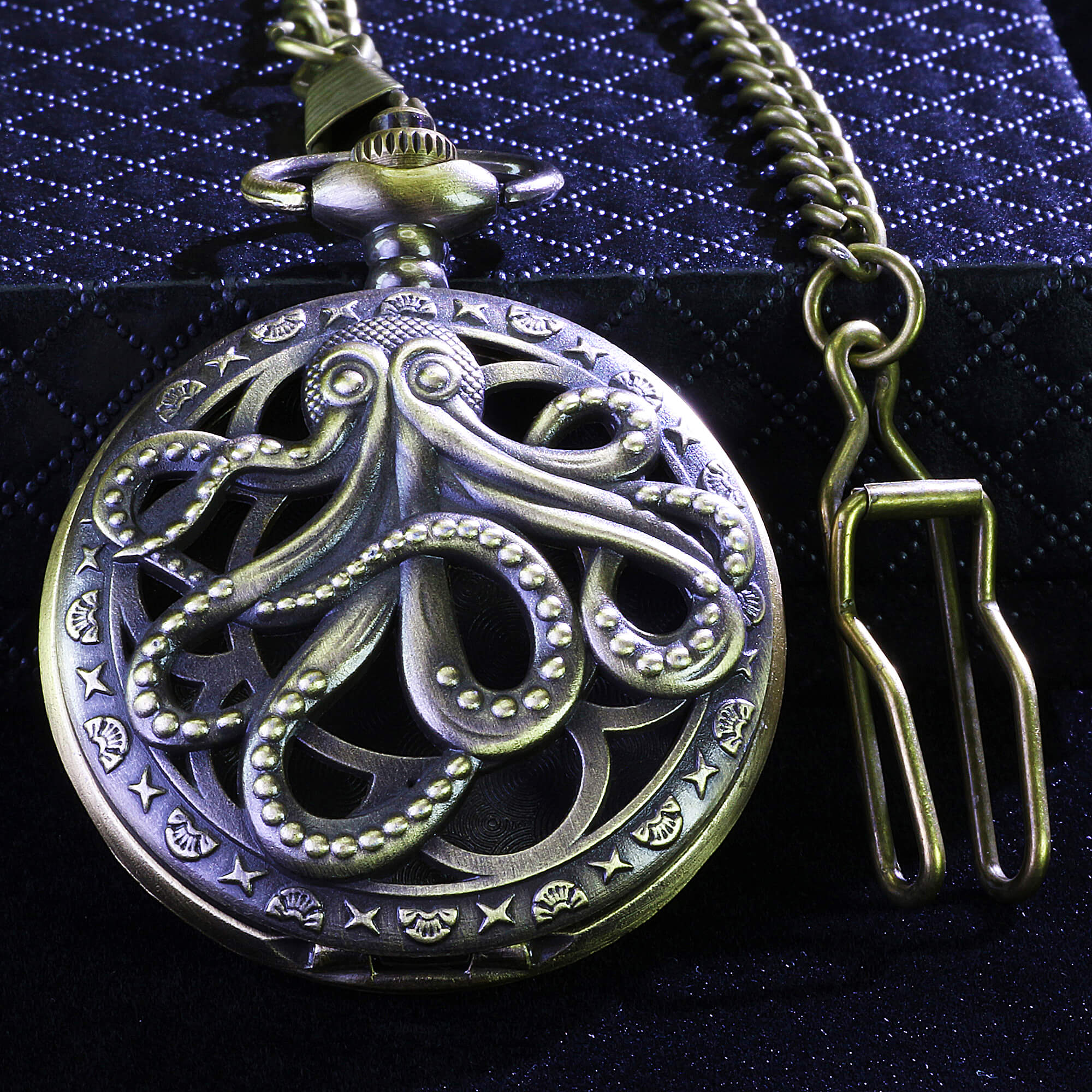 Octopus Mini Polyhedral Metal Dice Set D&D with Pocket Watch Shell Case - Dice of Dragons