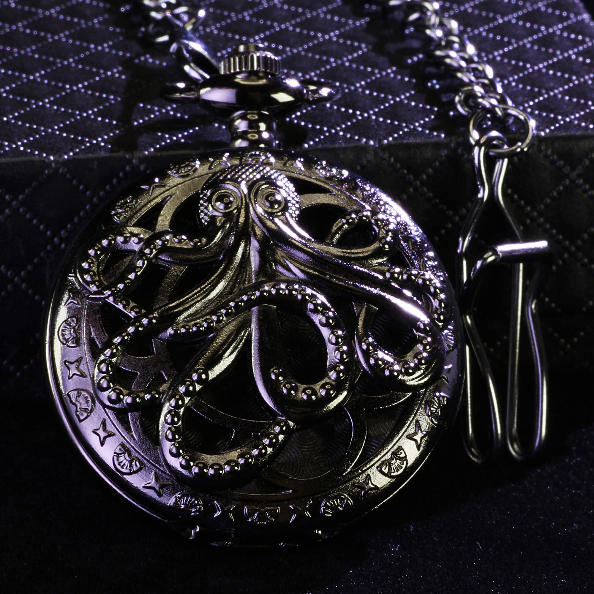 Octopus Mini Polyhedral Metal Dice Set D&D with Pocket Watch Shell Case - Dice of Dragons