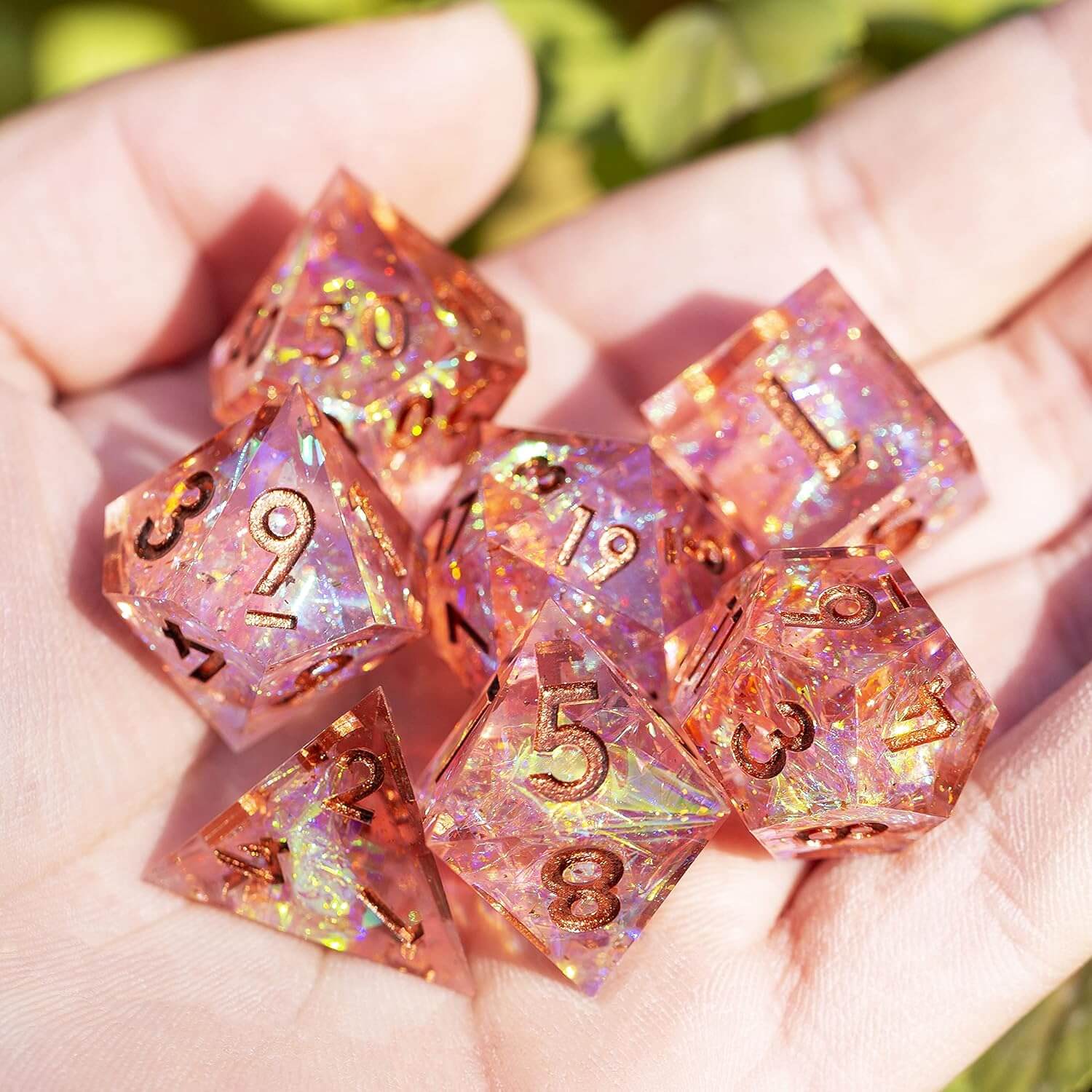 Pink Galaxy Resin Polyhedral 7 Pieces D&D Dice Set - Dice of Dragons