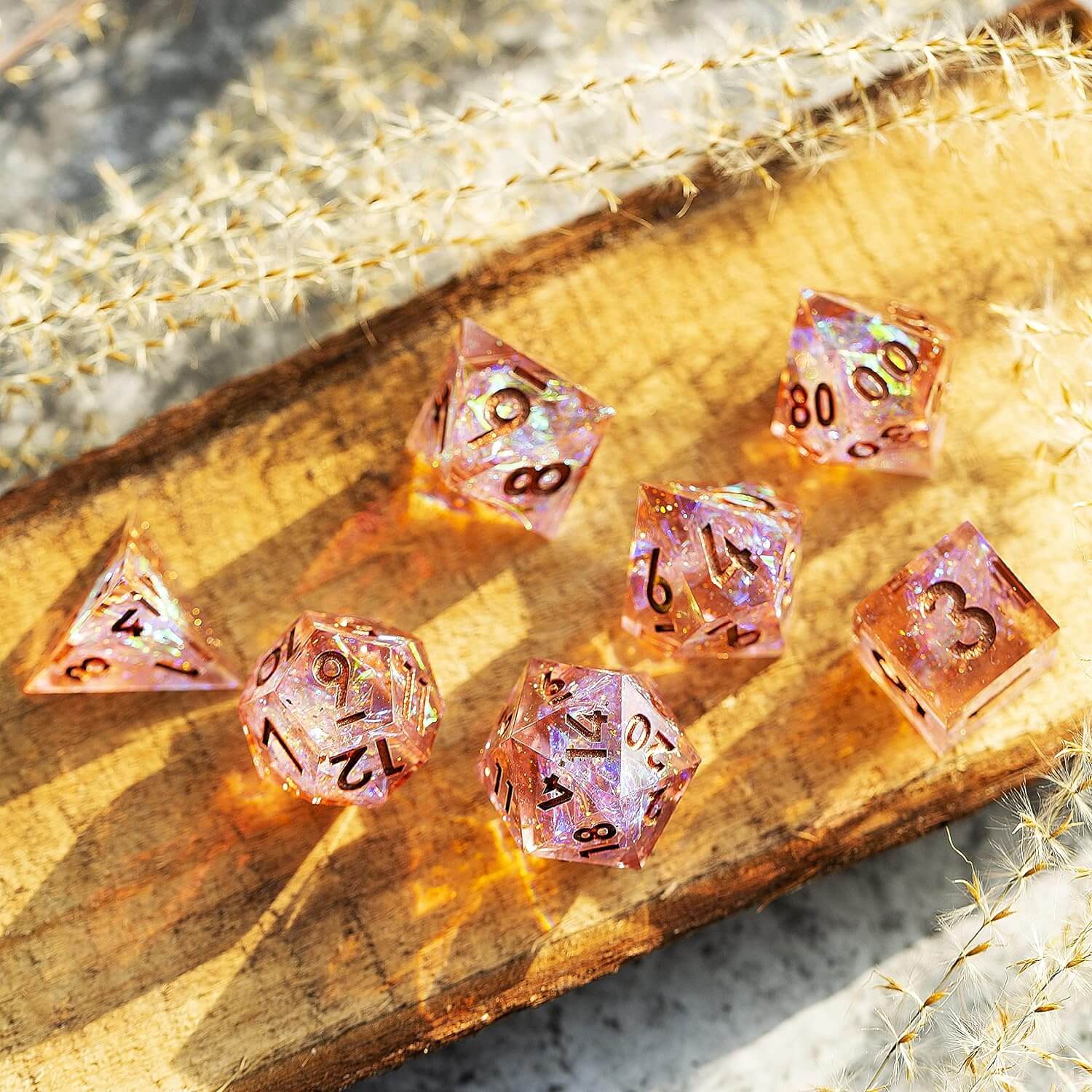 Pink Galaxy Resin Polyhedral 7 Pieces D&D Dice Set - Dice of Dragons