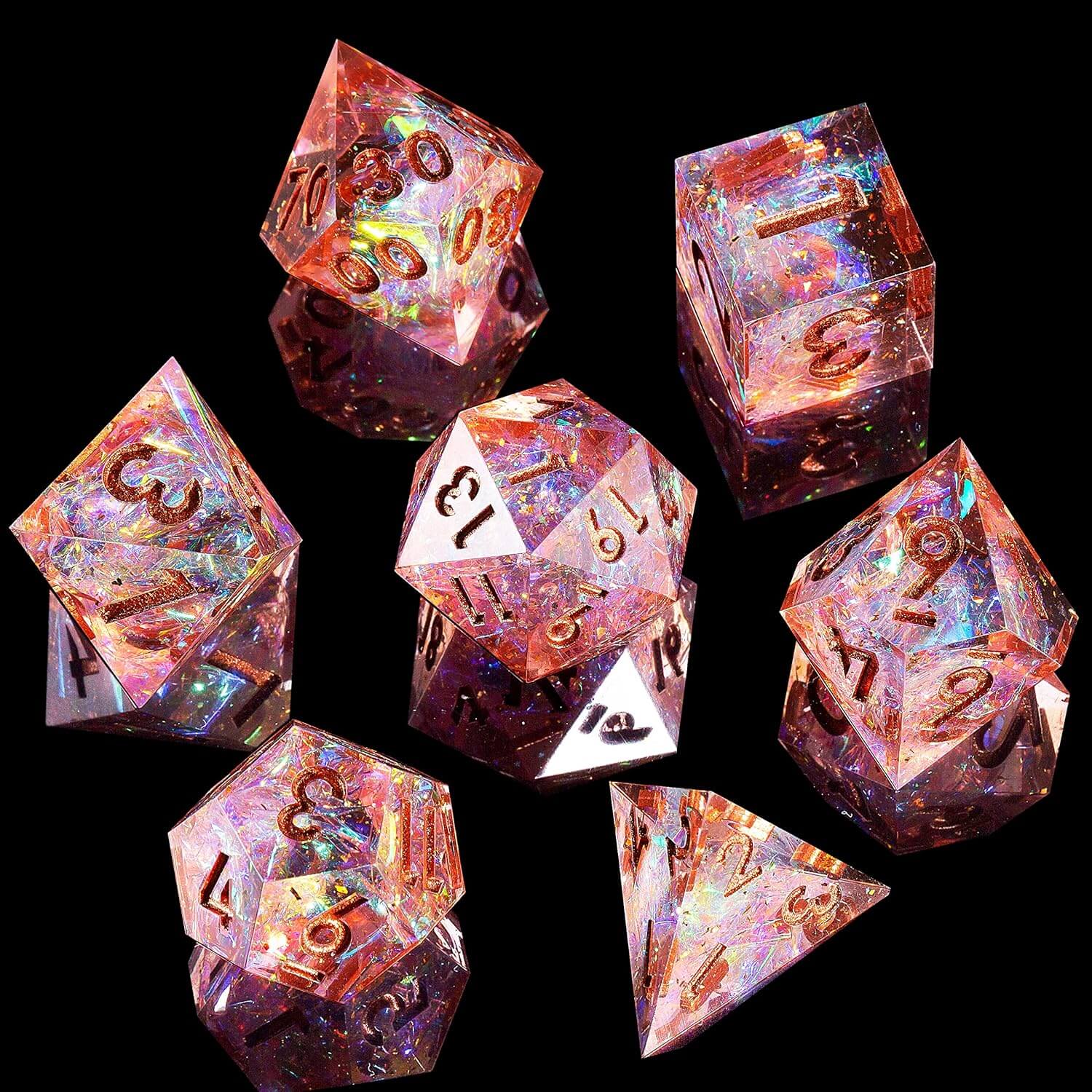 Pink Galaxy Resin Polyhedral 7 Pieces D&D Dice Set - Dice of Dragons