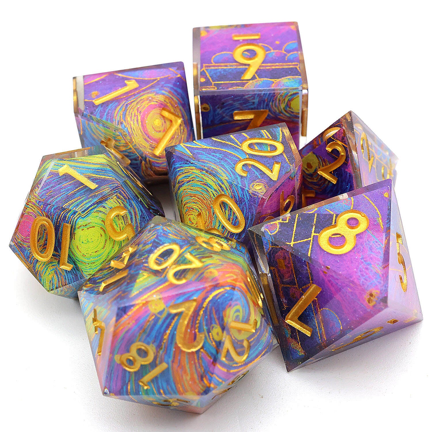 Polyhedral 7 Piece D and D Set Dice Typhoon - Dice of Dragons