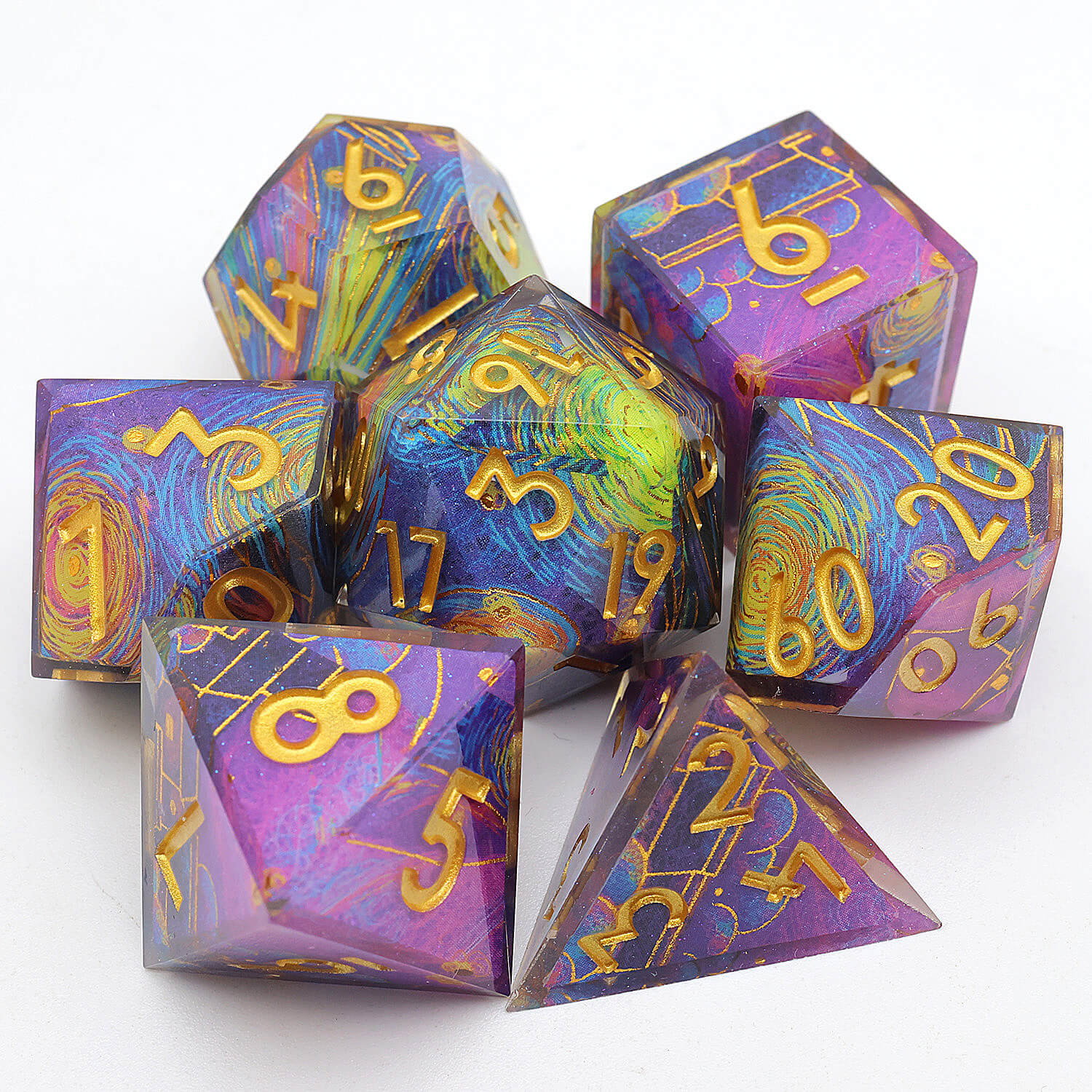 Polyhedral 7 Piece D and D Set Dice Typhoon - Dice of Dragons