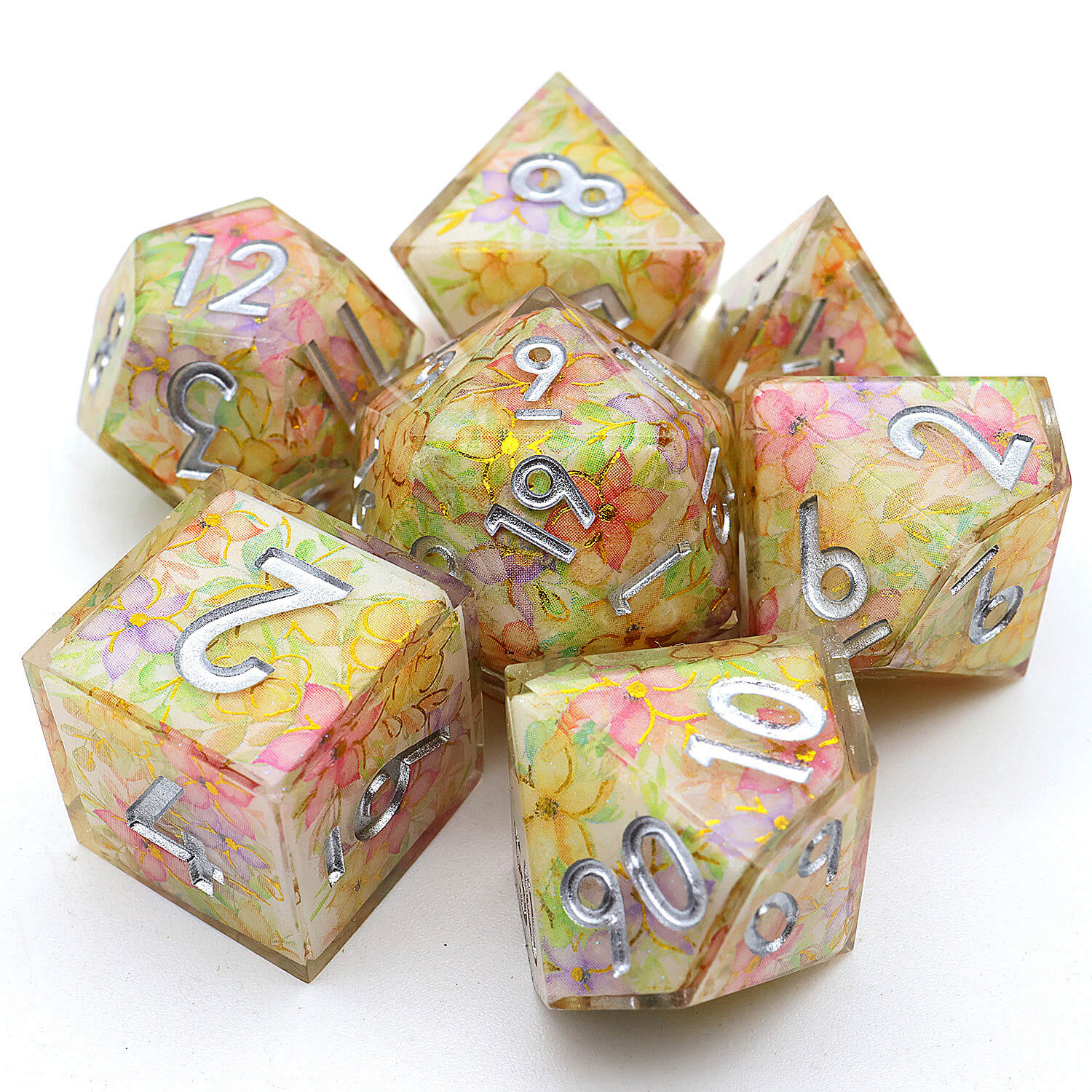 Polyhedral 7 Piece DD Set Dice Spring Flowers - Dice of Dragons