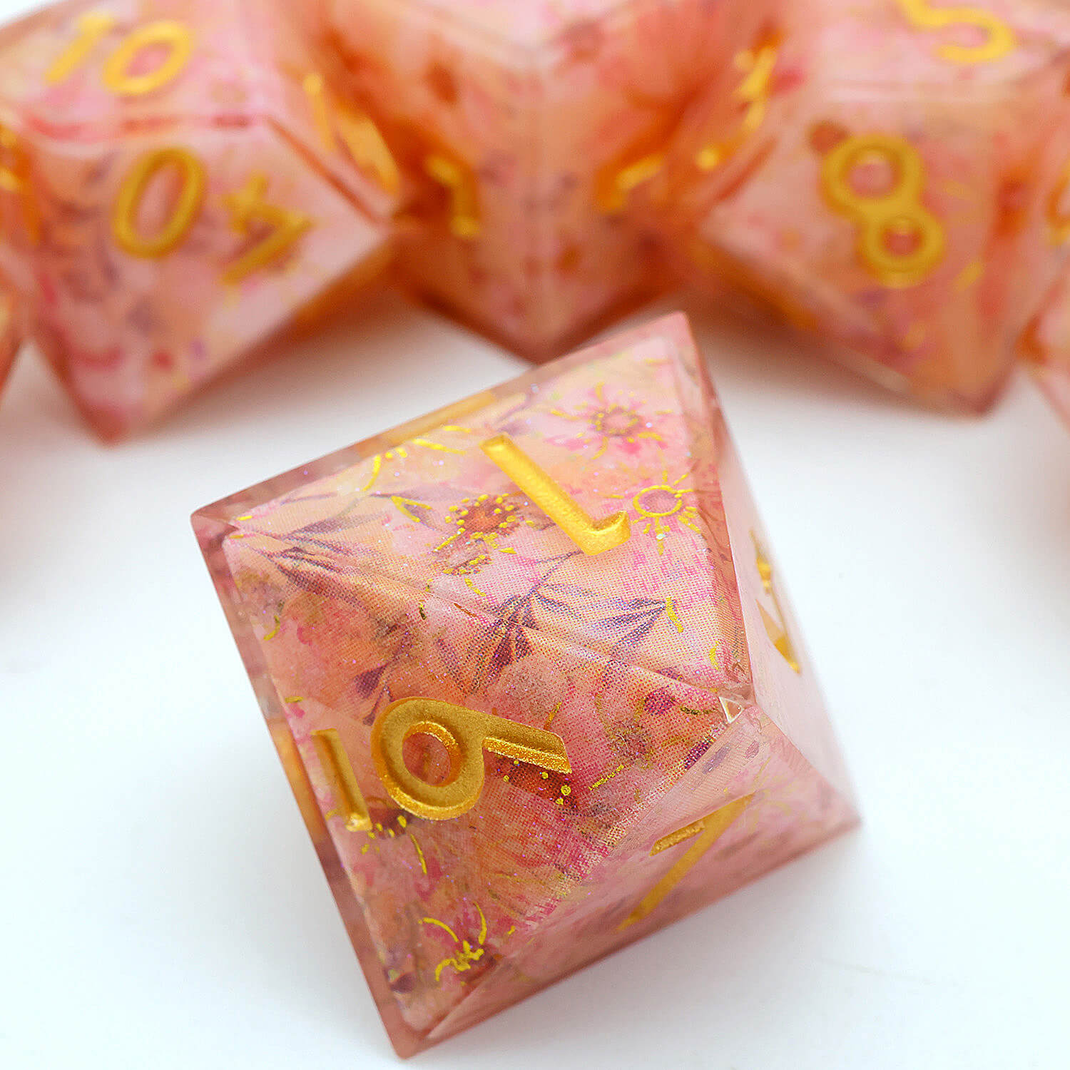 Polyhedral 7 Piece DnD Set Dice Pink Peach Blossom - Dice of Dragons