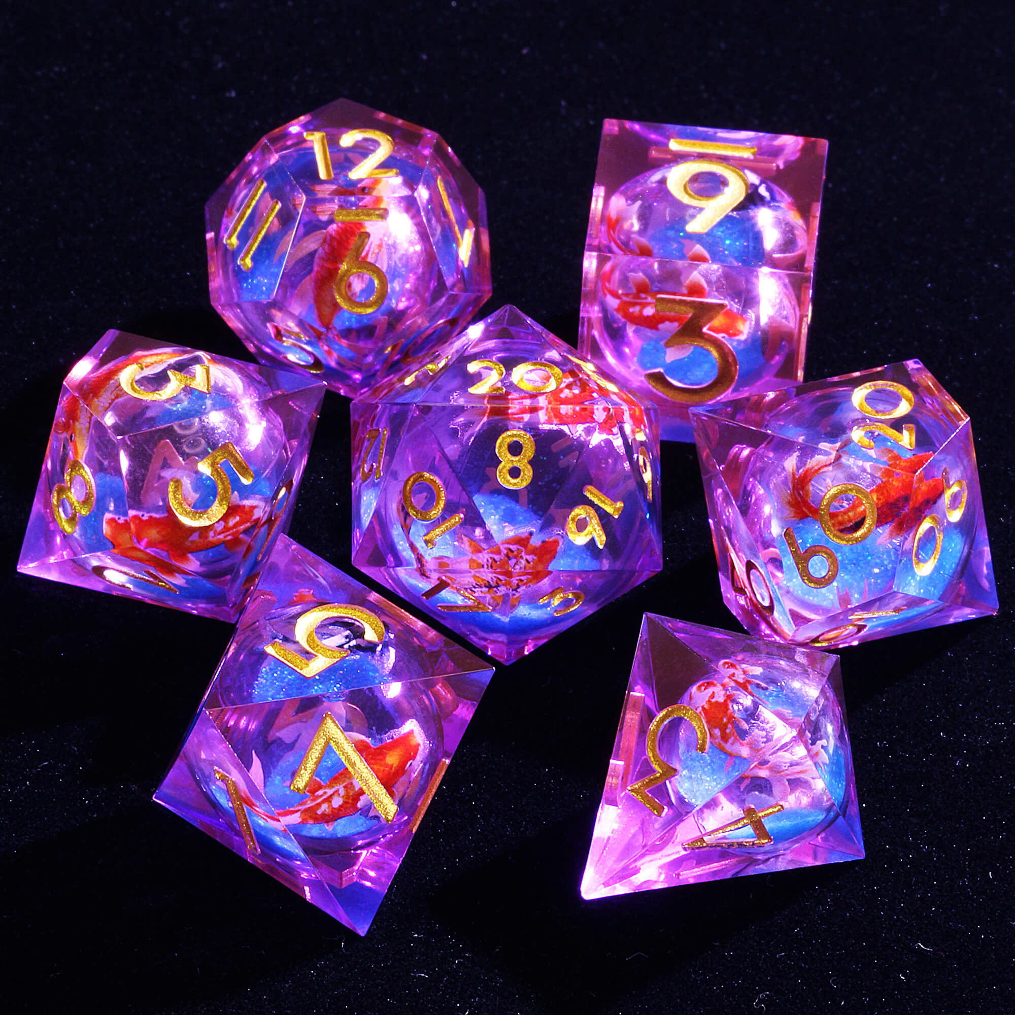 Polyhedral Cool Fish Liquid Core Dice Sets D and D - Dice of Dragons