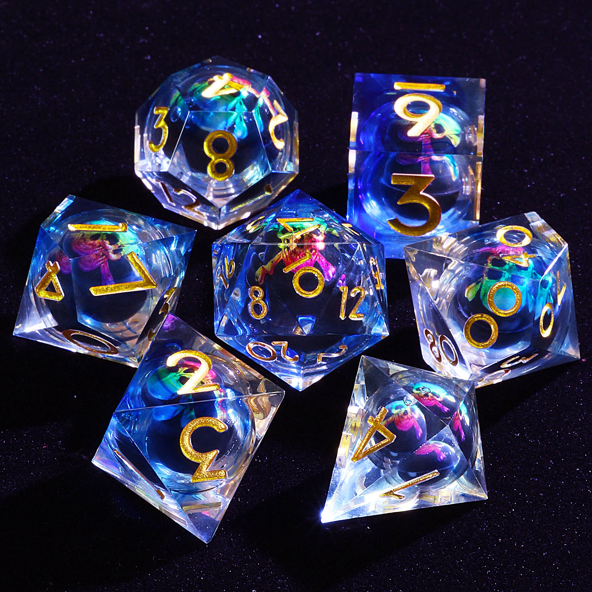 Polyhedral Cool Liquid Core Set of Dice DnD Colored Skull - Dice of Dragons