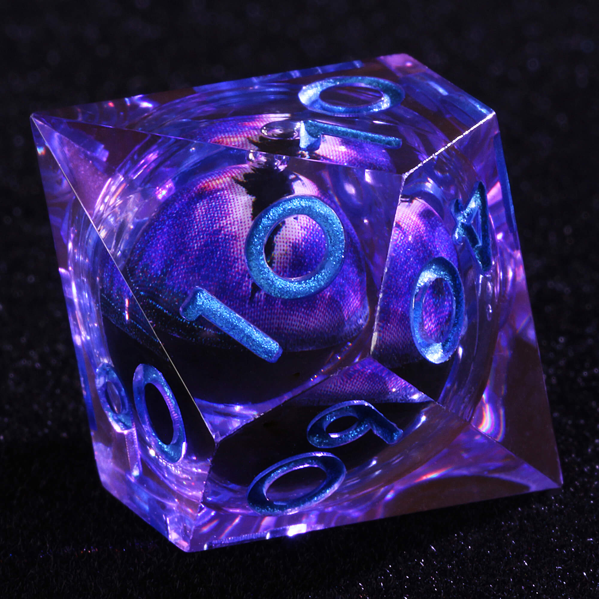 Polyhedral Cool Purple Dragon Eye Liquid Core DnD Dice Set - Dice of Dragons