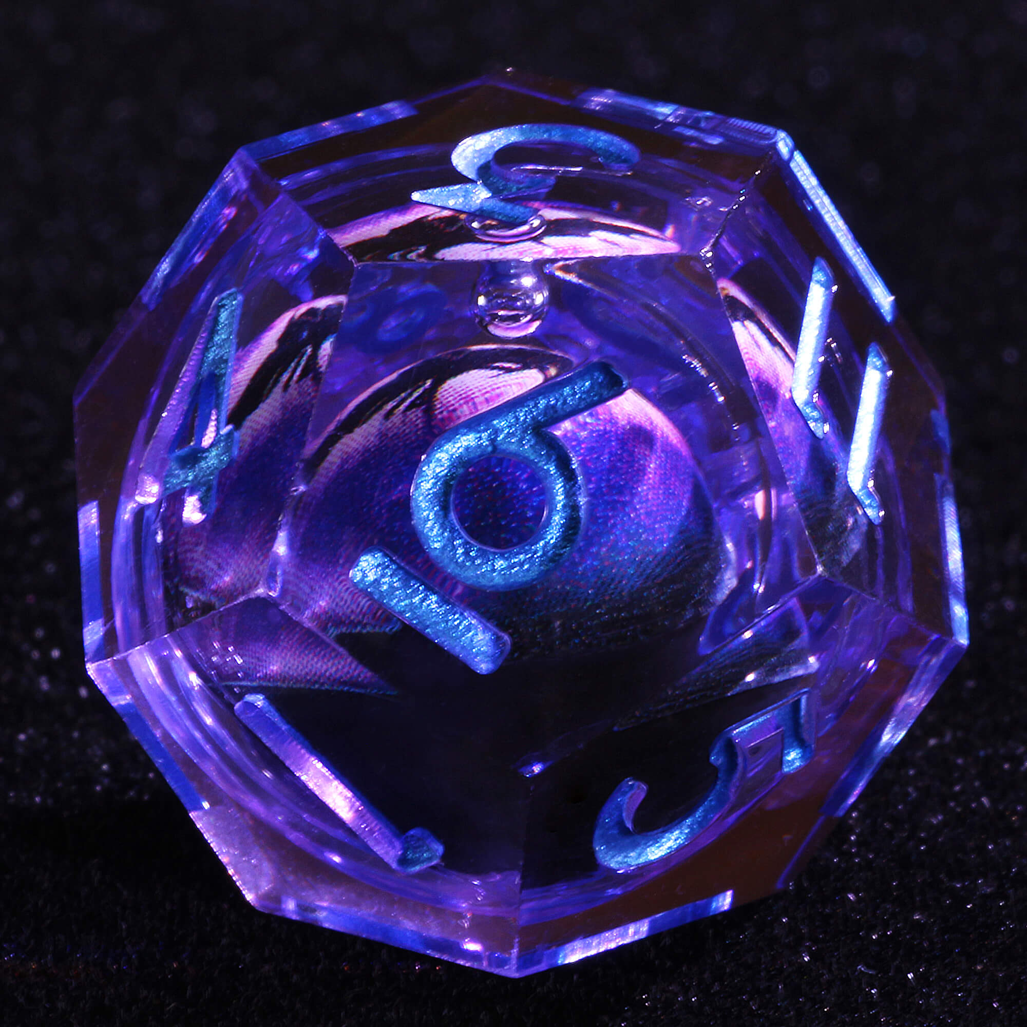 Polyhedral Cool Purple Dragon Eye Liquid Core DnD Dice Set - Dice of Dragons