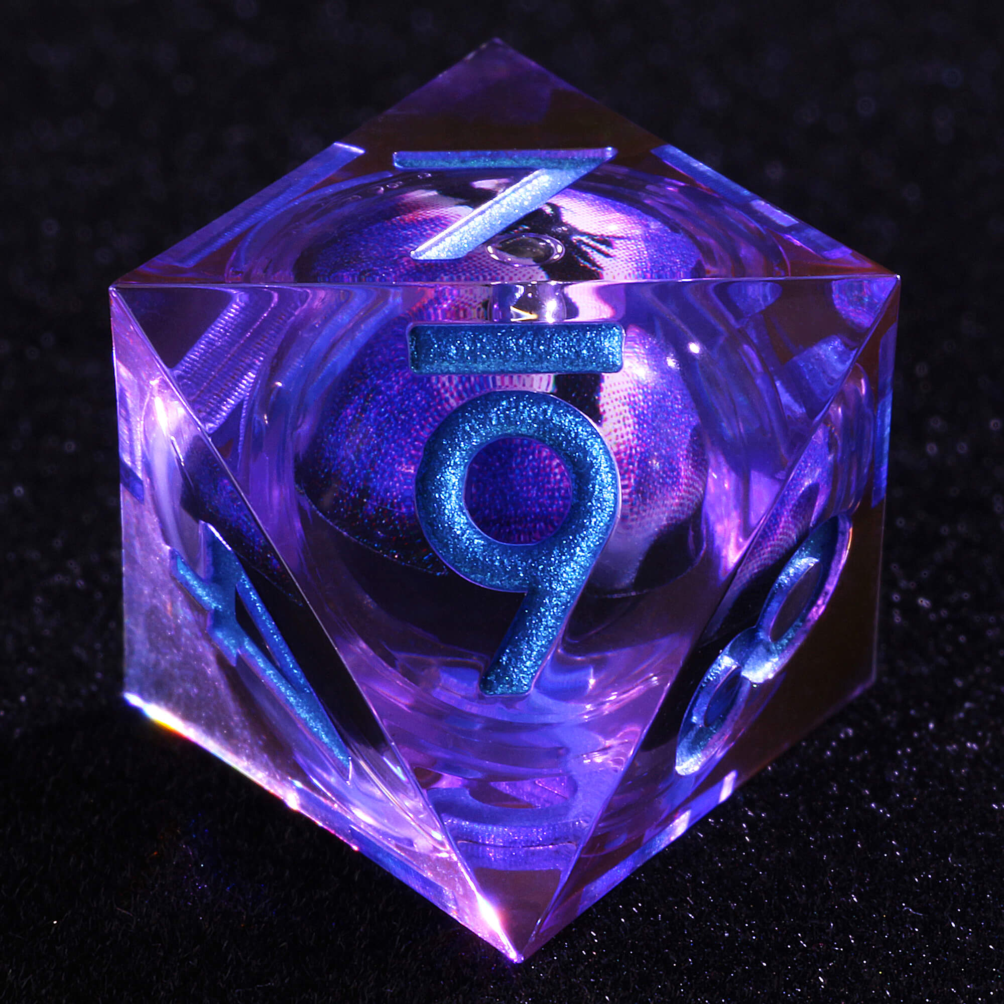 Polyhedral Cool Purple Dragon Eye Liquid Core DnD Dice Set - Dice of Dragons